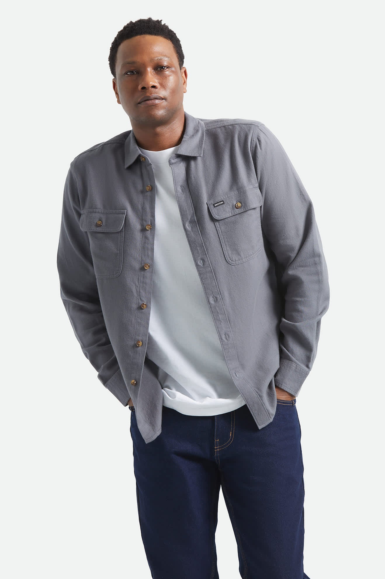 Men's Bowery Lightweight Ultra Soft Flannel in the color Future Grey - Men's Front View