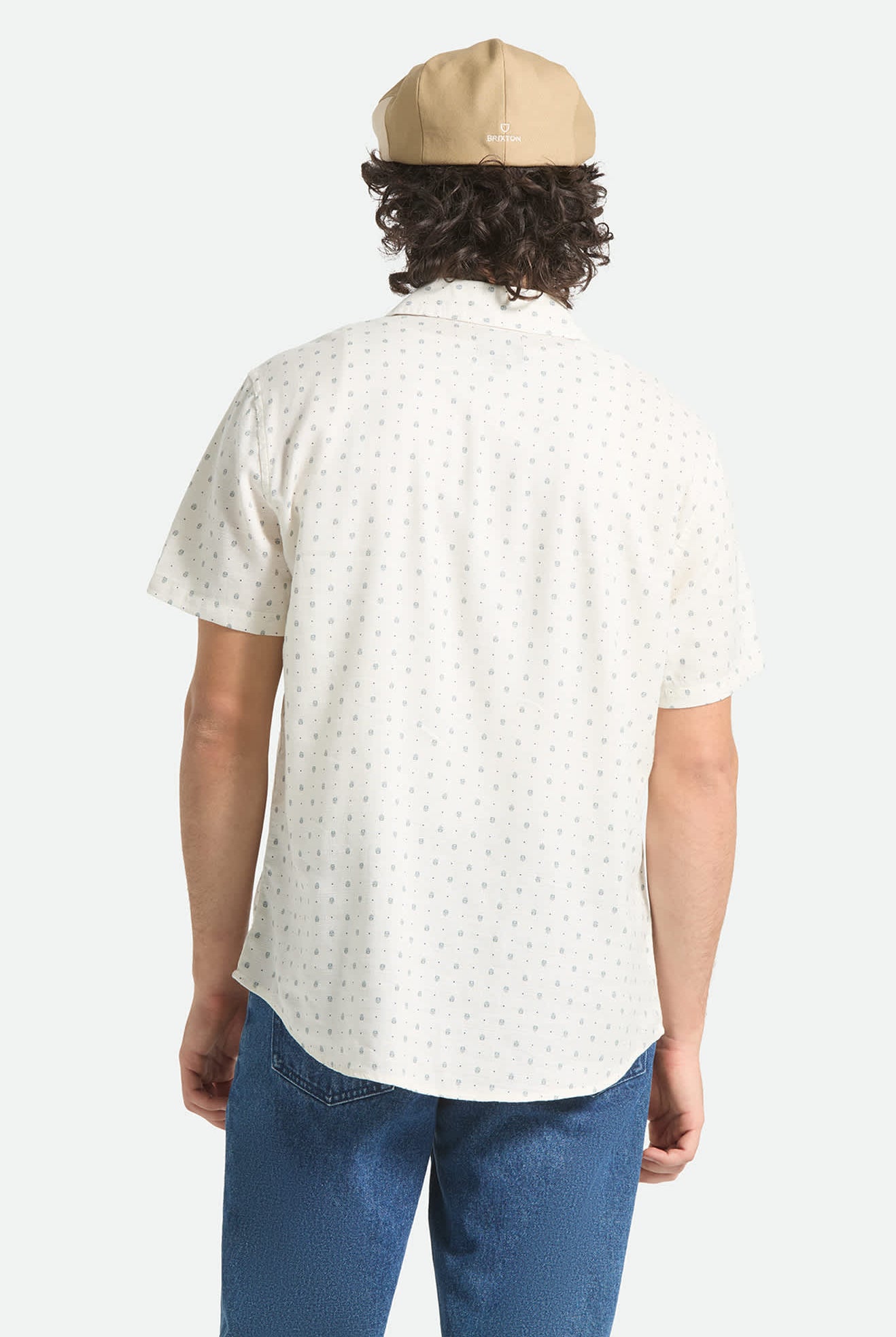 Men's Charter Slub Short Sleeve Shirt in the color Off White Micro Geo - Men's Back View