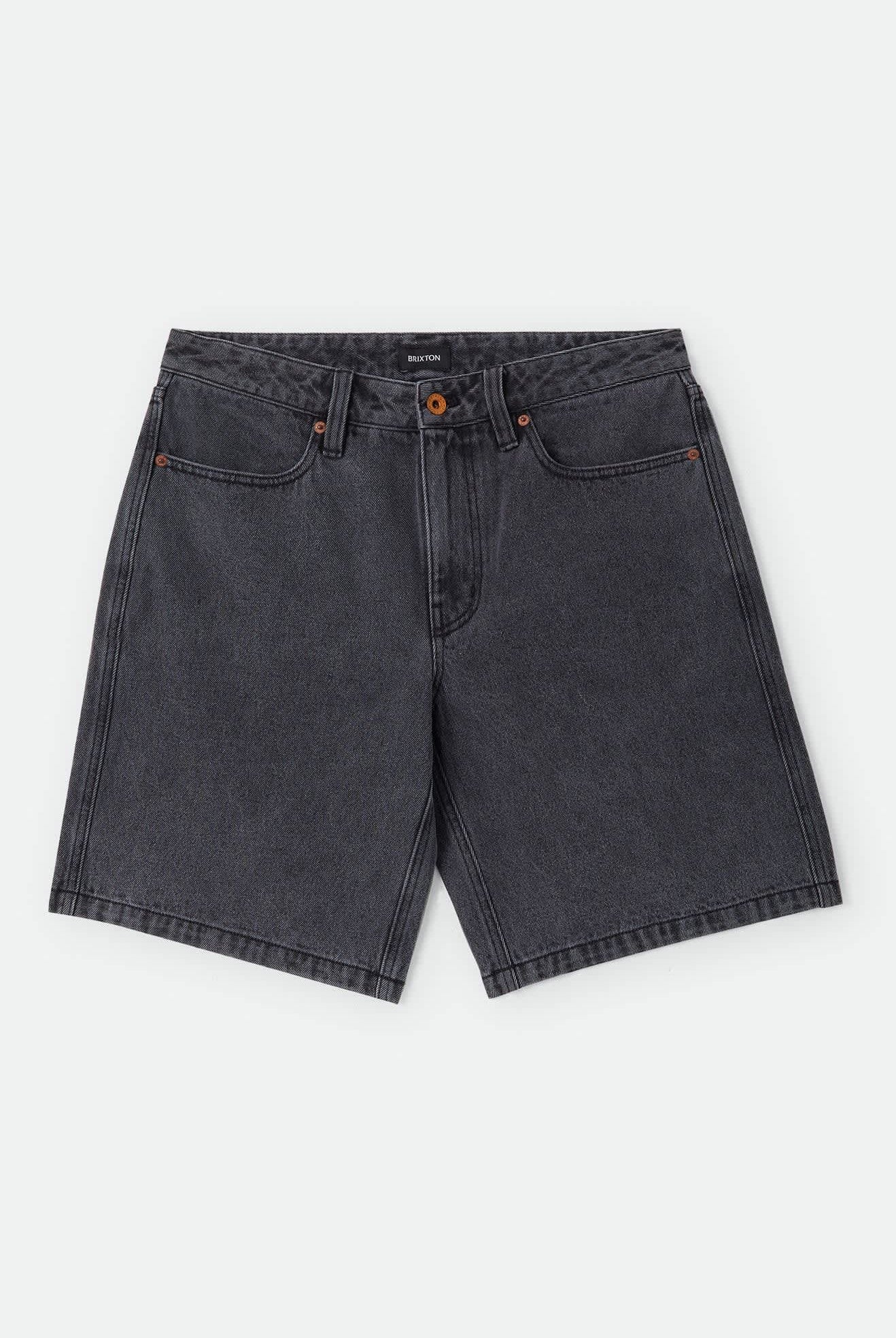 Men's Brixton Relaxed Short in the color Washed Black Denim - Front Product View