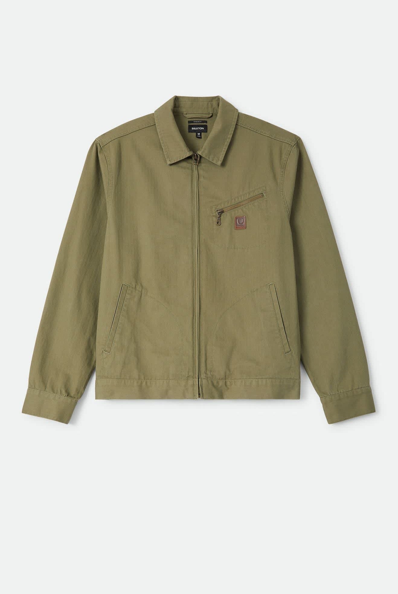 Men's Mechanic Garage Zip Jacket in the color Olive Surplus Herringbone - Front Product View