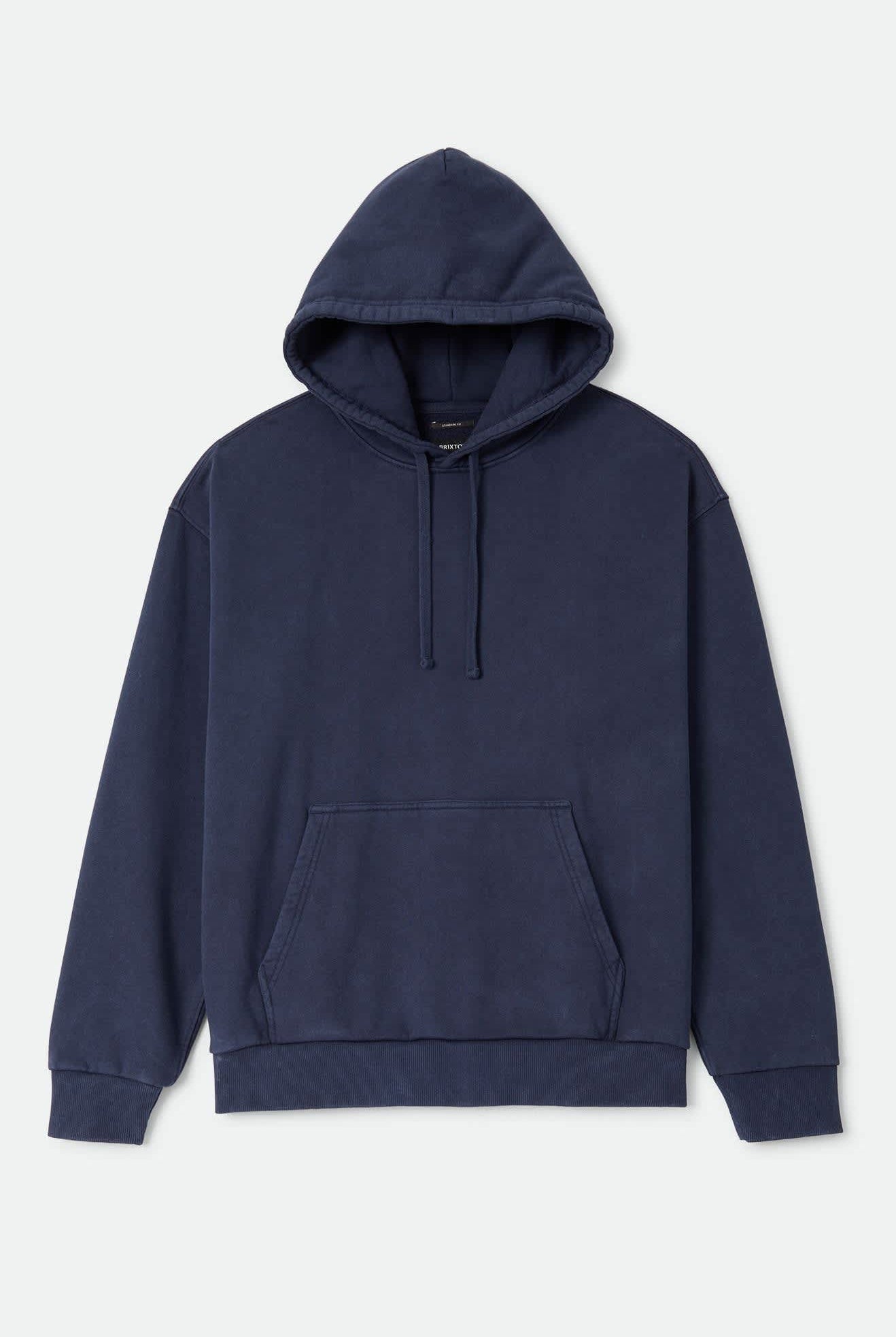 Men's Brixton Baseline Hood Fleece in the color Washed Navy Vintage Wash - Front Product View