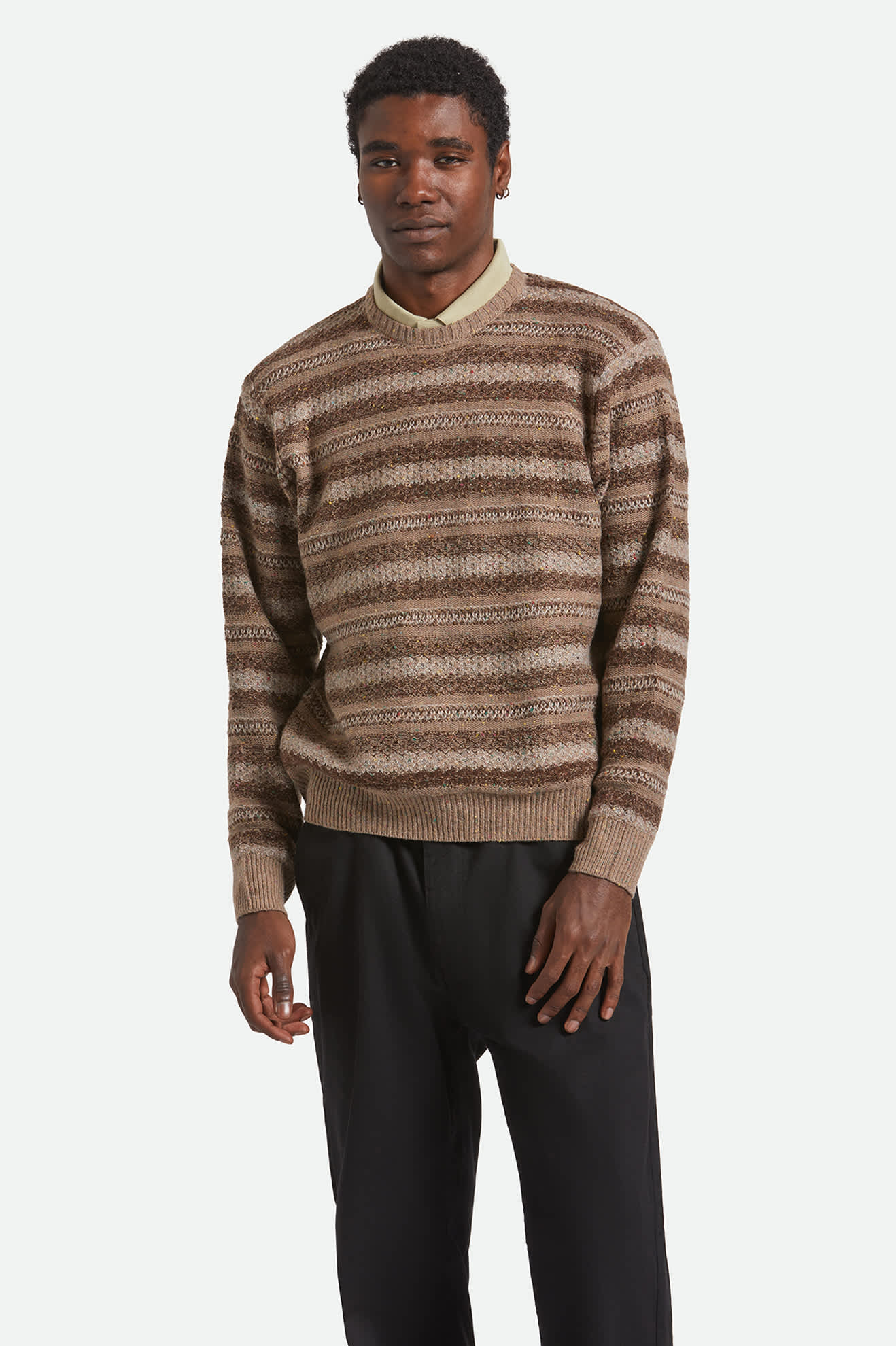 Men's Midnight Crew Sweater in the color Multi Neutral Stripe - Men's Front View