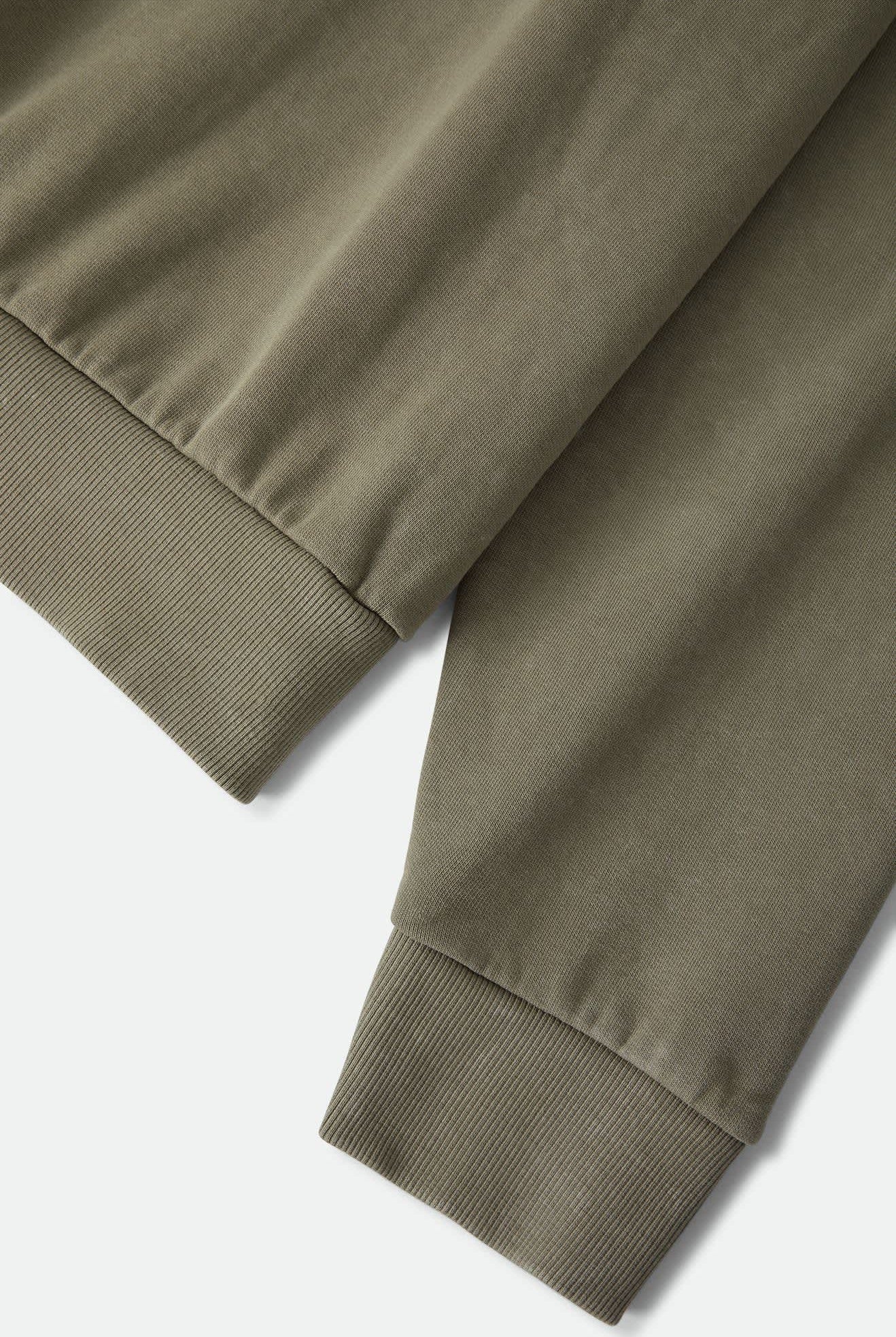 Men's Brixton Baseline Crew Fleece in the color Olive Surplus Vintage Wash - Additional Laydown image