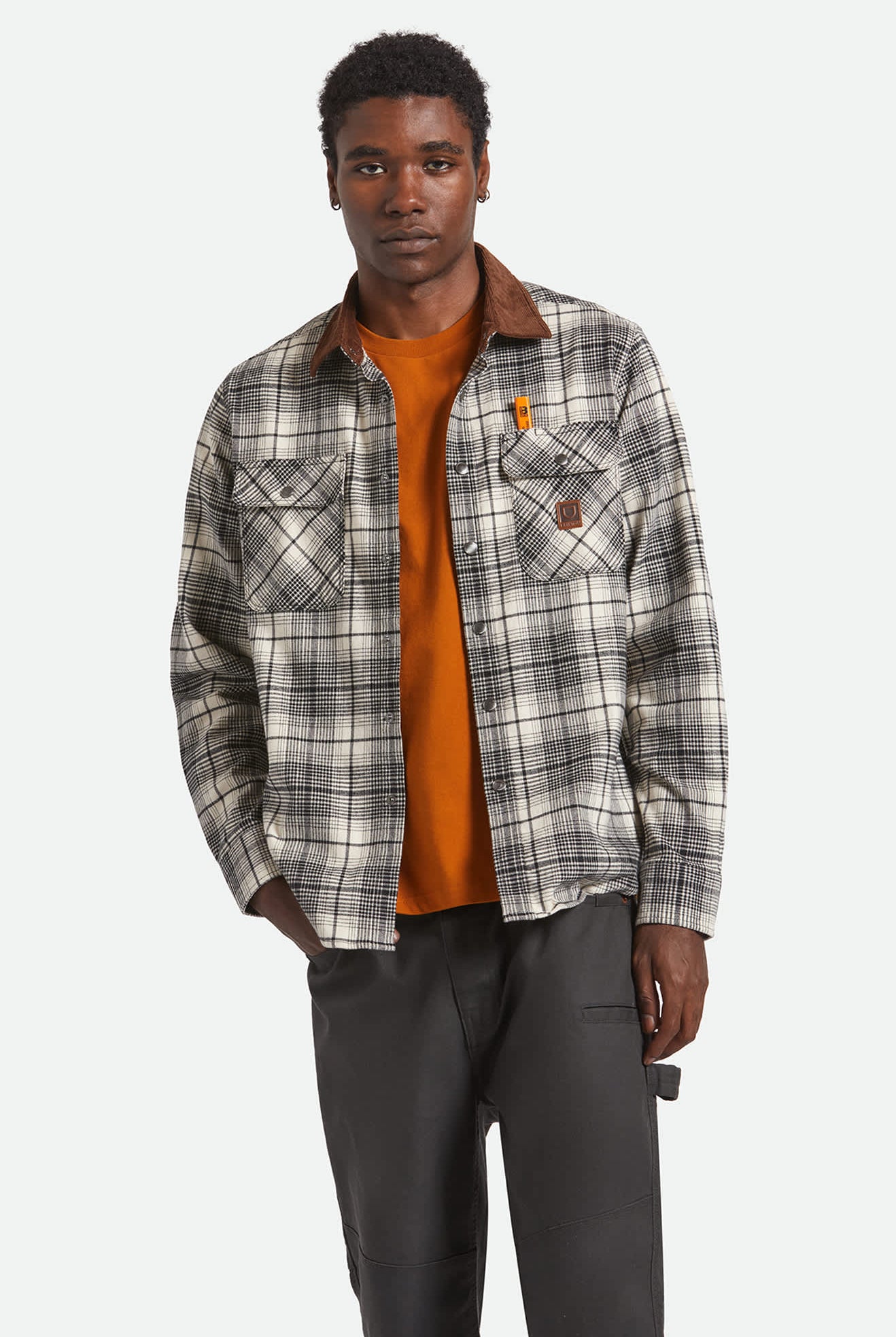Men's Builders Bowery Performance Flannel in the color Off White/Black - Men's Front View