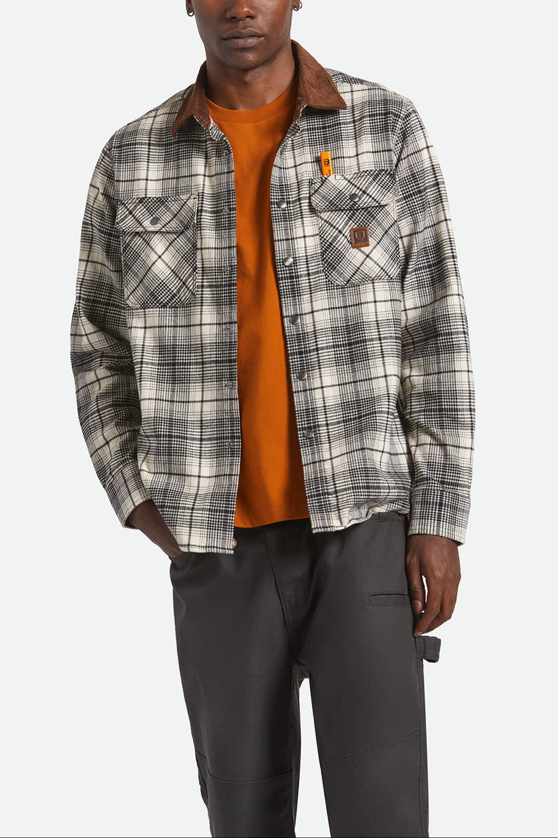 Men's Builders Bowery Performance Flannel in the color Off White/Black - Men's Front View