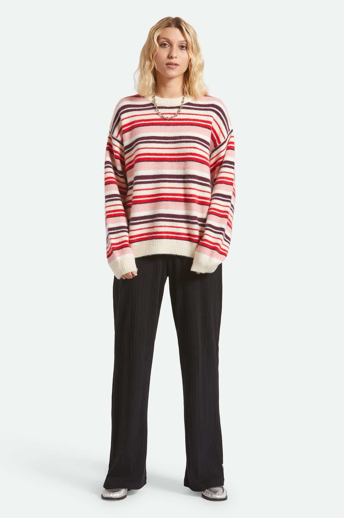 Women's Cozy Crew Sweater in the color Multi Stripe - Women's Back View