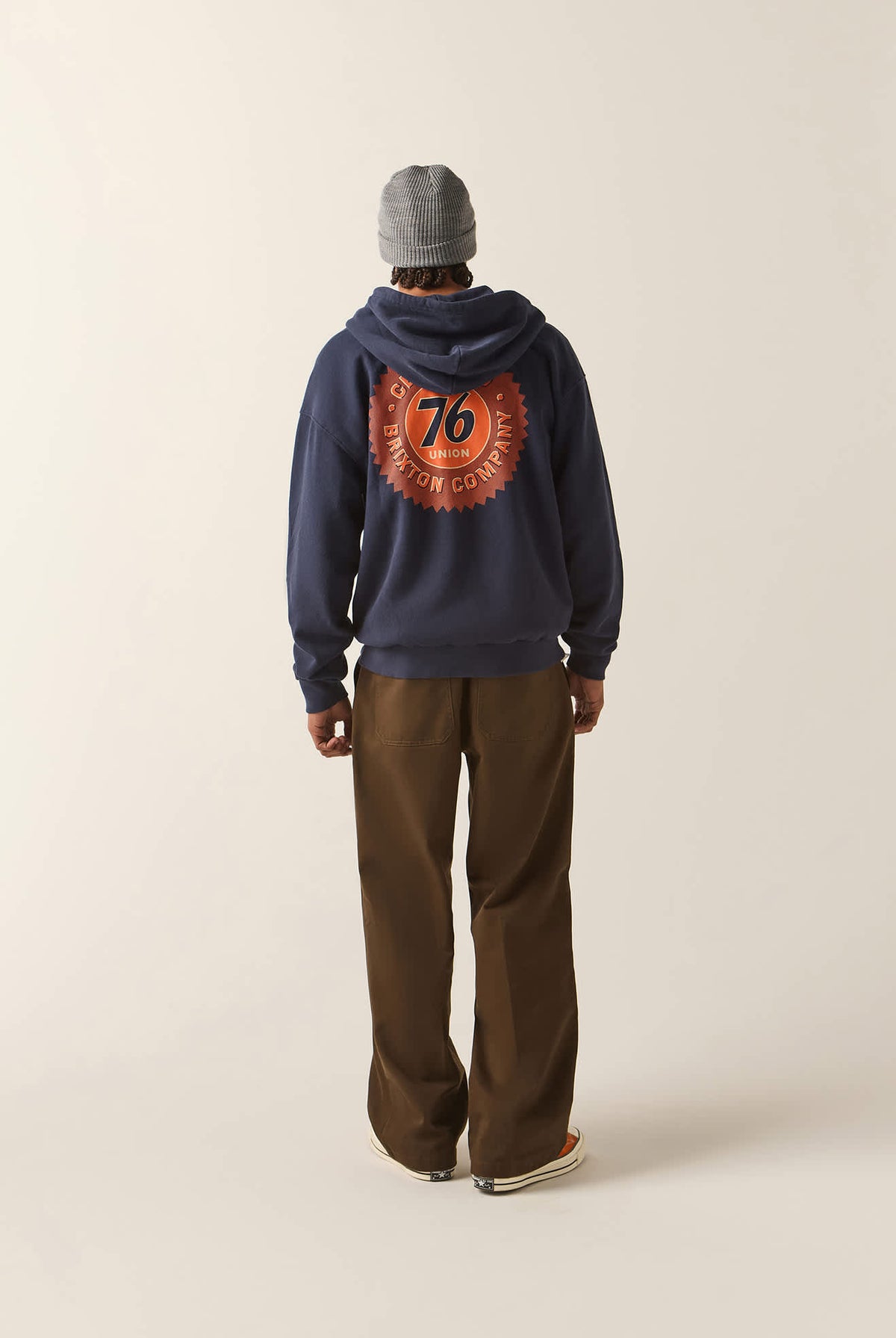 Men's 76 Certified Full Zip Hoodie in the color Washed Navy - Men's Back View