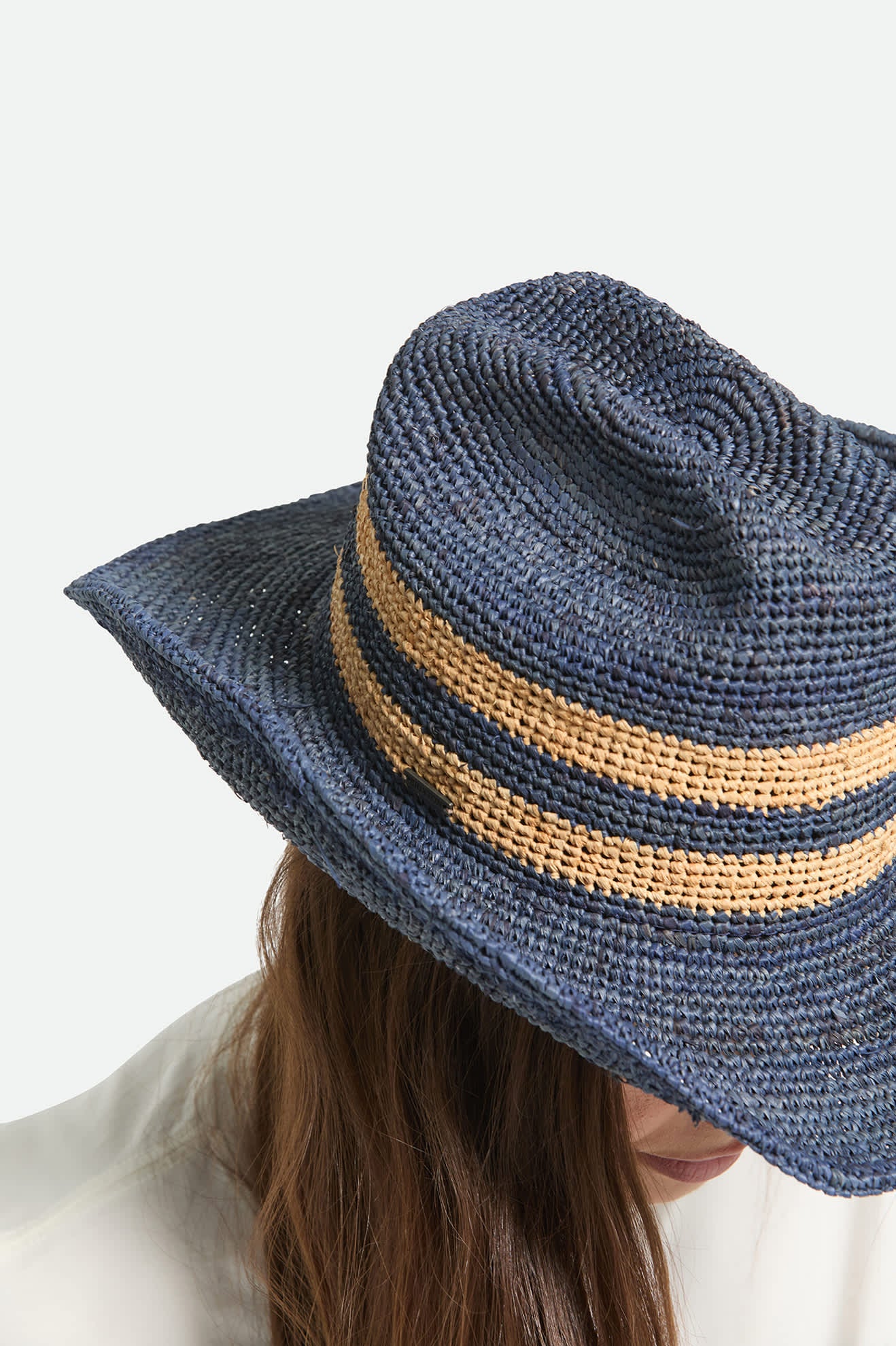 Women's Odessa Straw Packable Cowboy Hat in the color Midnight Blue/Tan Stripe - Additional Fit image