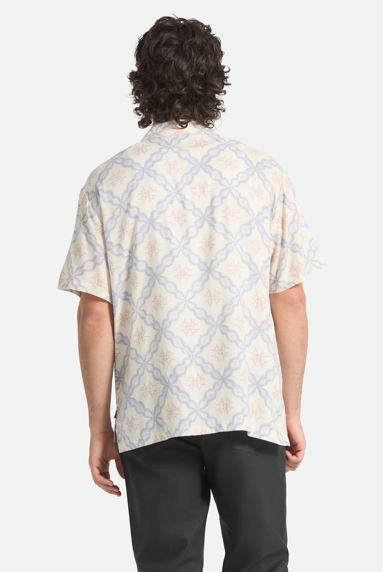 Men's Bunker Slub Short Sleeve Shirt in the color Off White/Blue Tile - Men's Back View