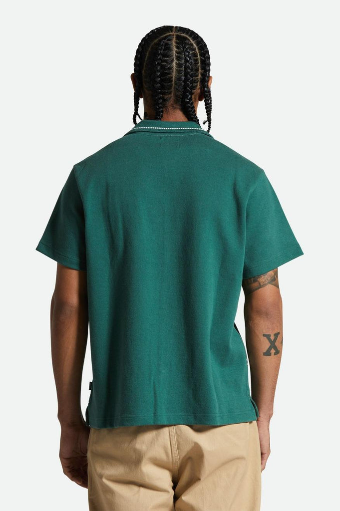 Brixton Bunker Jacquard S/S Camp Collar Knit Shirt - Trekking Green