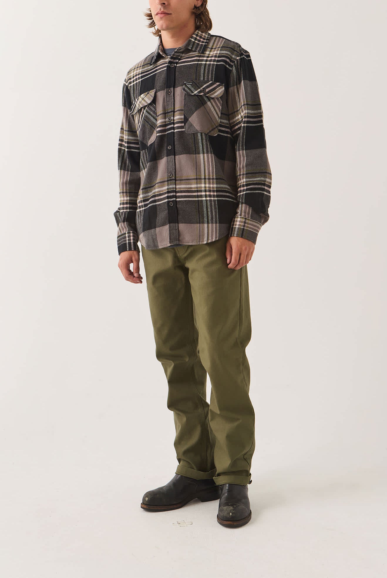 Men's Builders 5-Pocket Pant in the color Dark Olive - Men's Side View