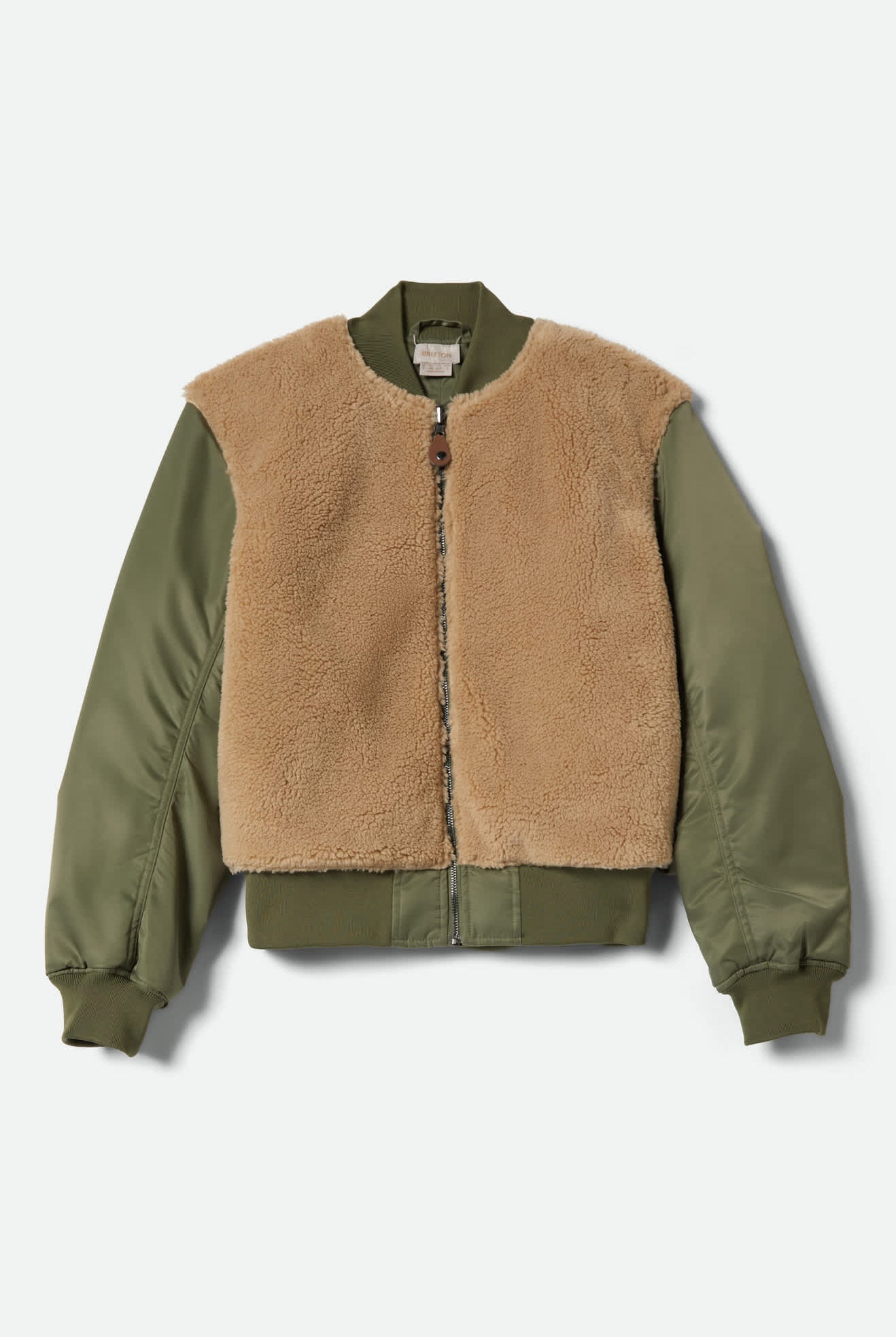 Women's Sherpa Surplus Bomber Jacket in the color Olive Surplus - Front Product View