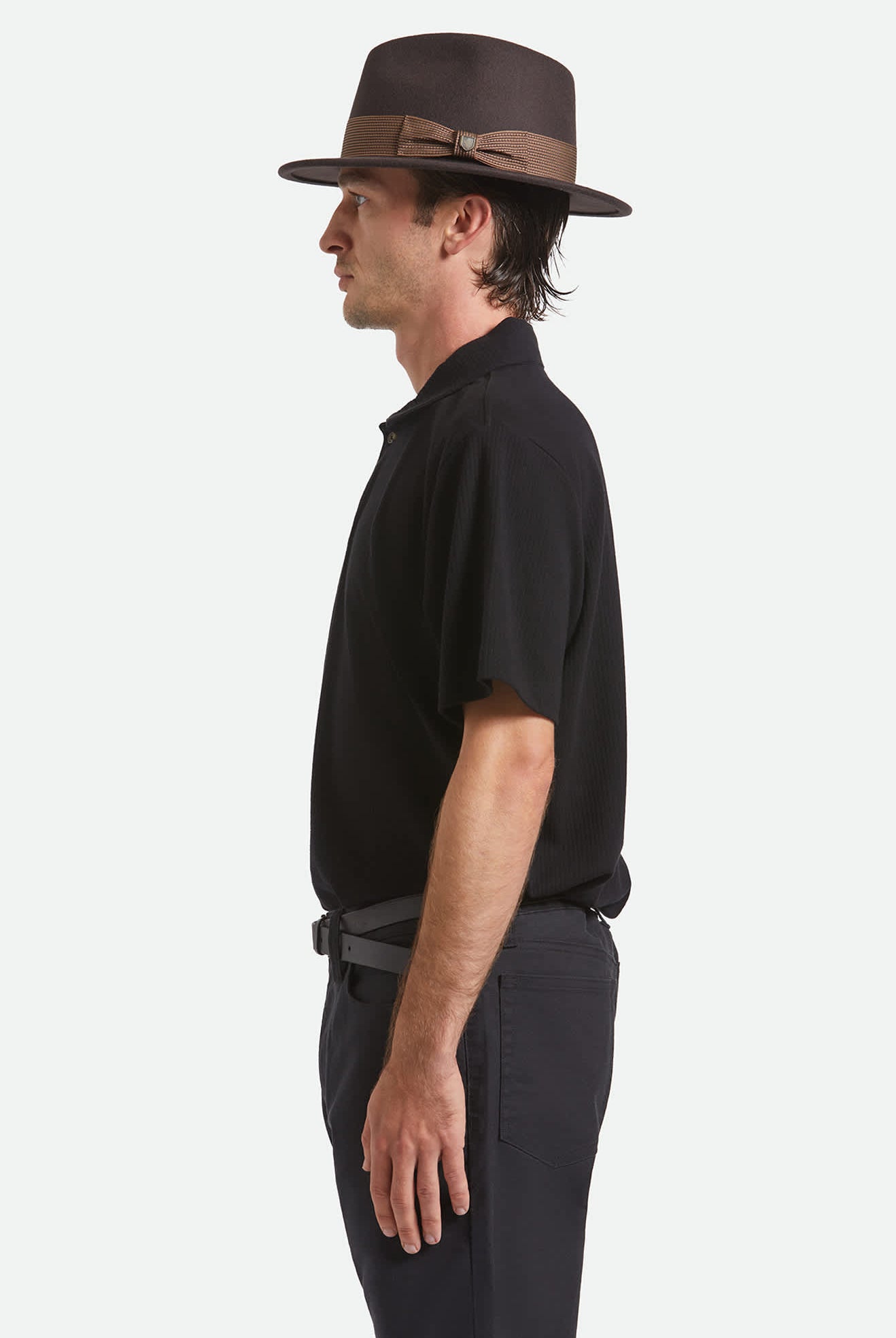 Unisex Roma Fedora in the color Chocolate/Bronze - Men's Side View