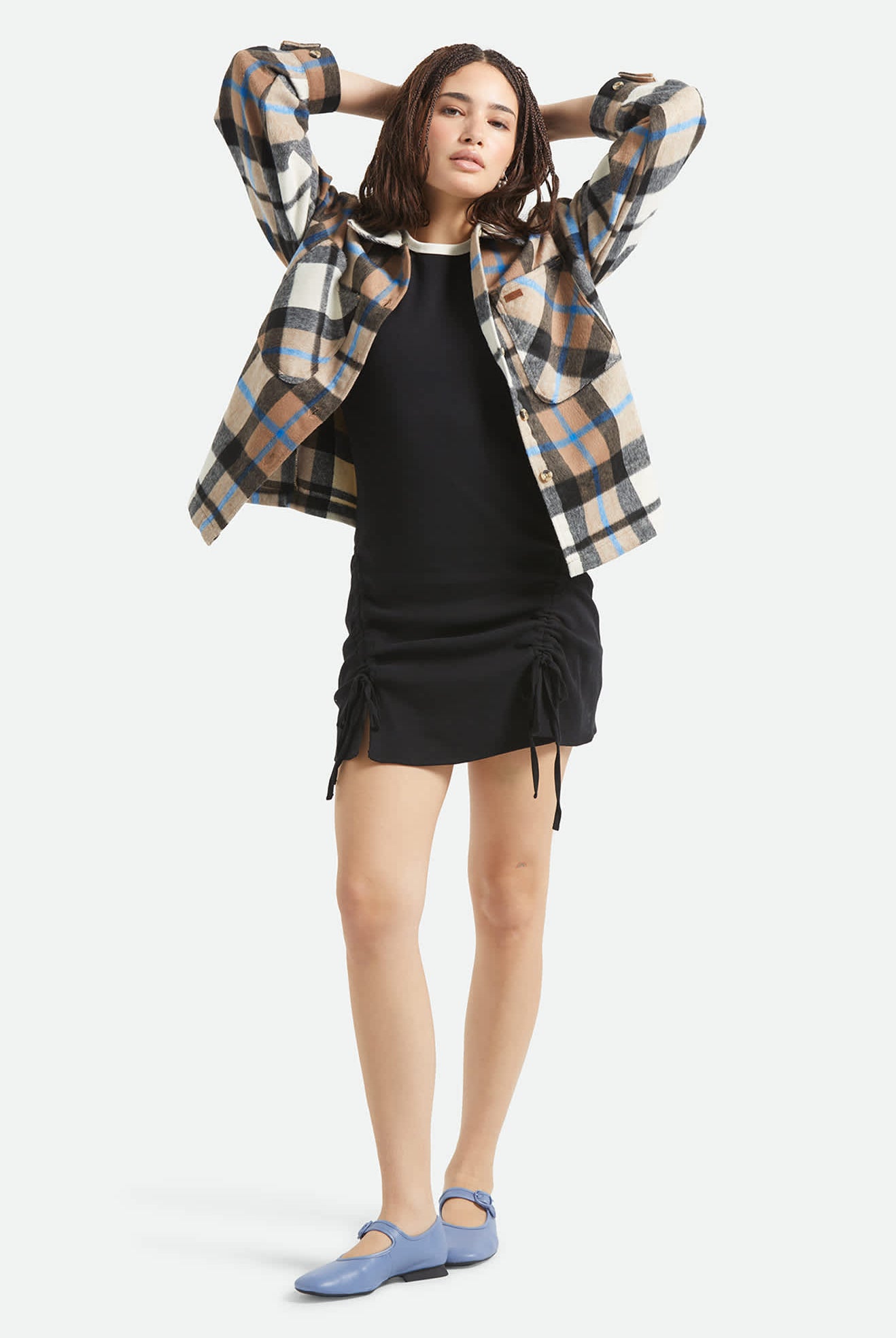 Women's Bowery Women's Soft Brushed Flannel in the color Washed Black/Sand - Additional Fit image