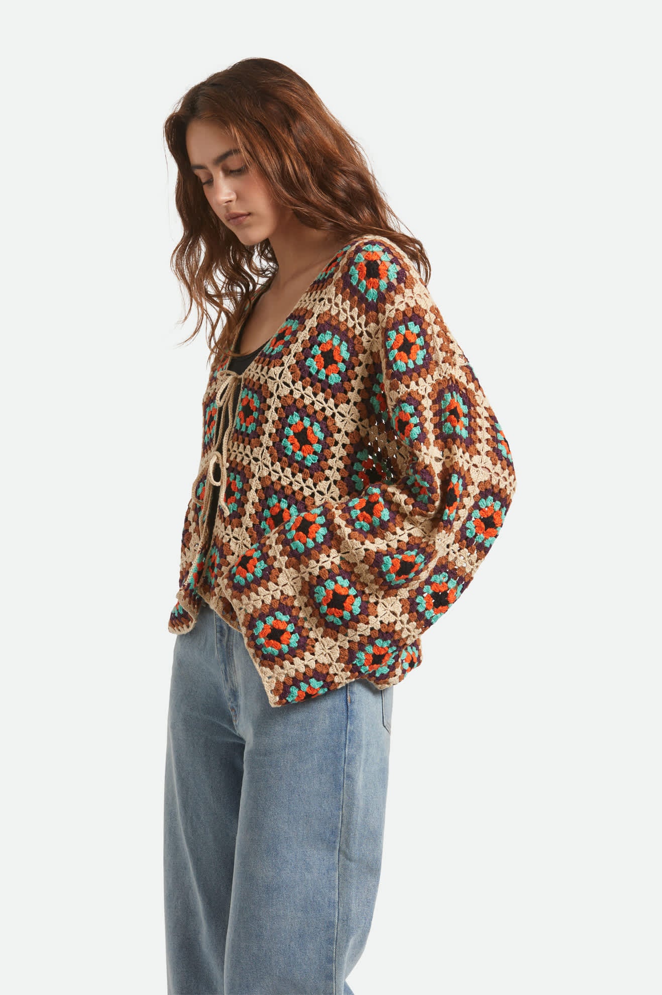 Women's Crochet Knit Kimono in the color Multi Color - Women's Side View