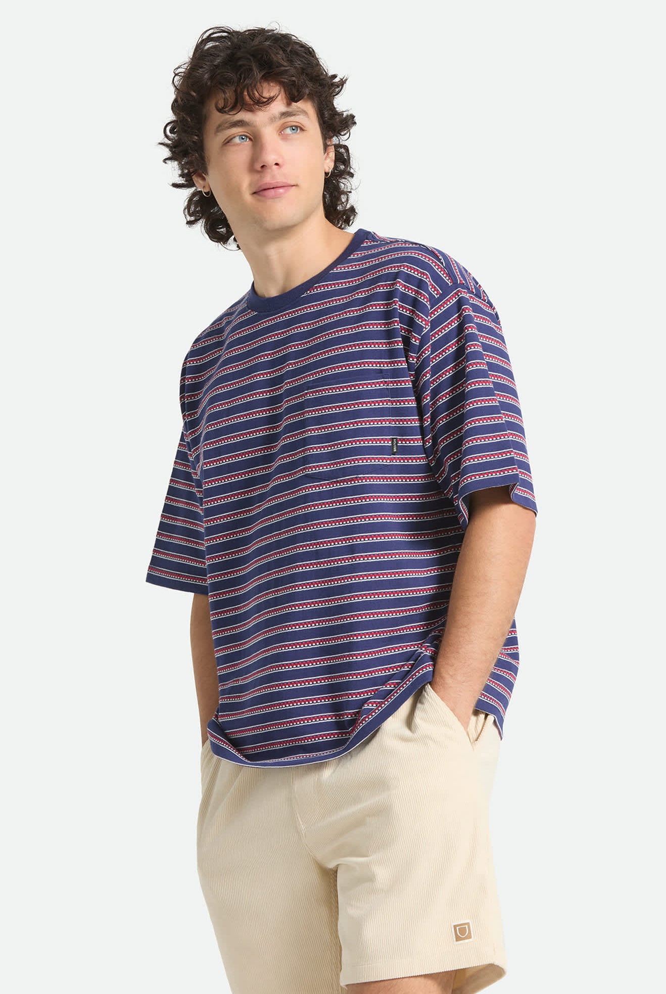 Men's Poolside Pique Box Crop T-Shirt in the color Washed Navy - Men's Side View