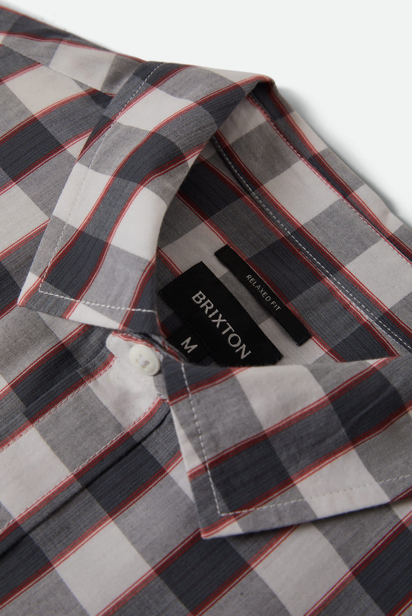 Men's Cru Plaid Short Sleeve Shirt in the color Black/Off White/Red - Additional Laydown image