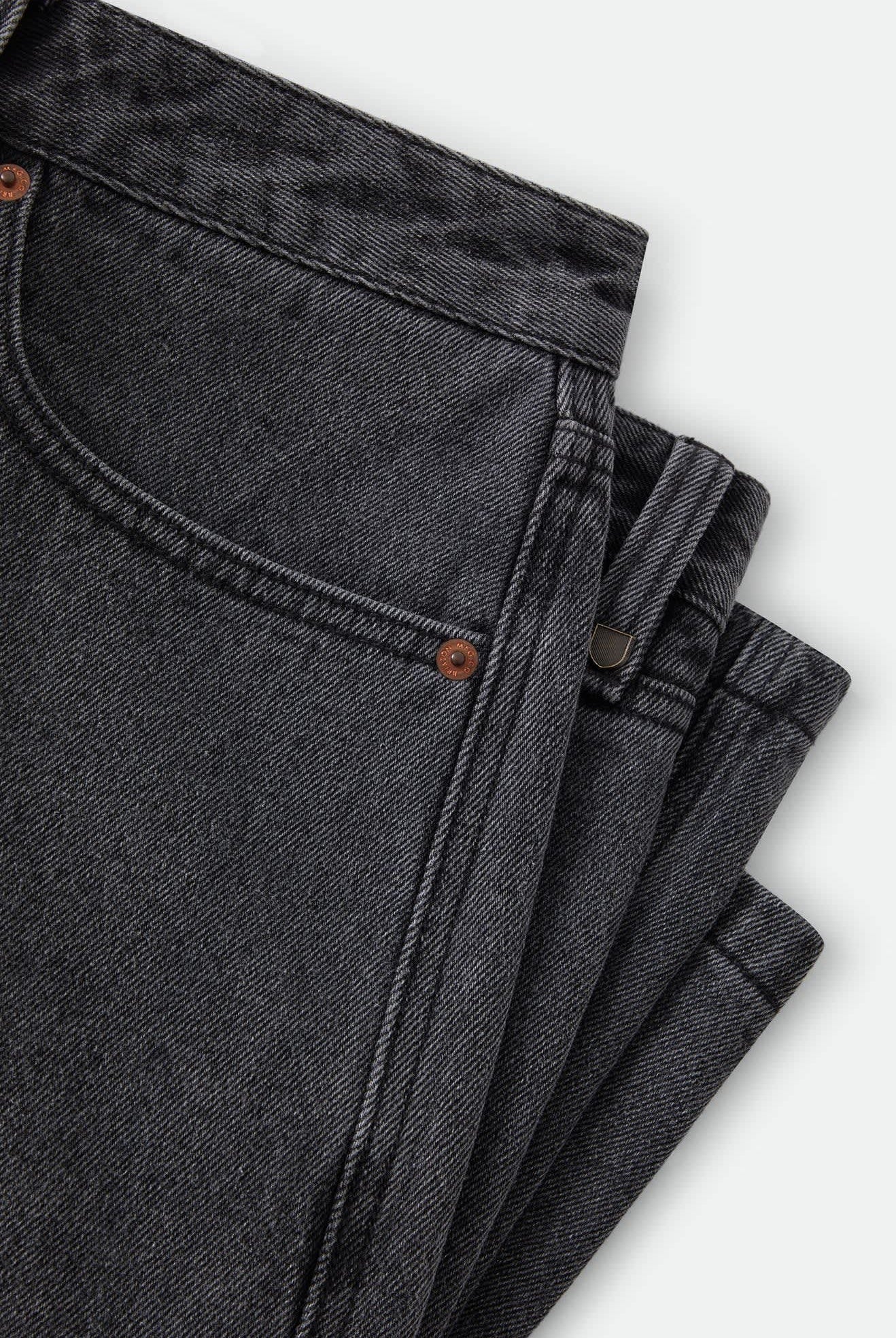 Men's Brixton Relaxed Short in the color Washed Black Denim - Additional Laydown image
