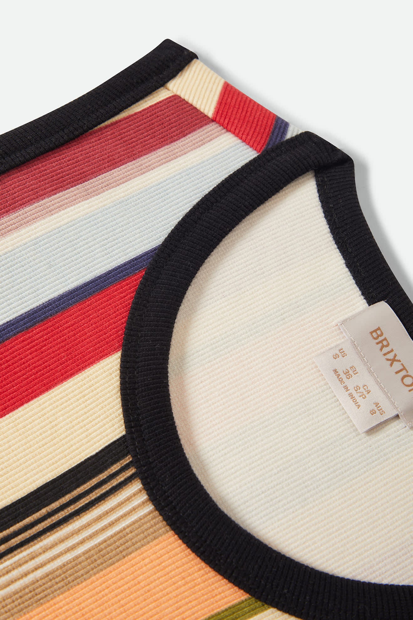 Women's Ribbed Cinch Mini Dress in the color Peach Cobbler Multi Stripe - Additional Laydown image