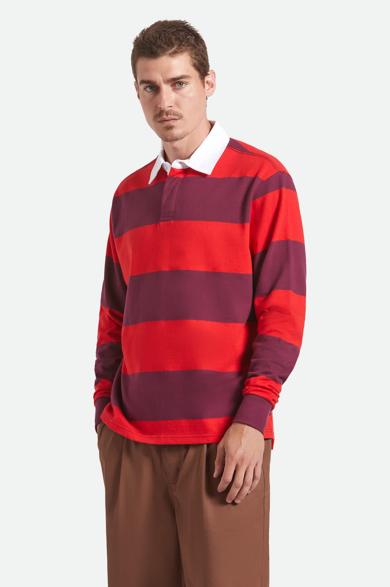 Men's Union Heavyweight Rugby Polo in the color Adrenaline Rush/Port - Men's Front View