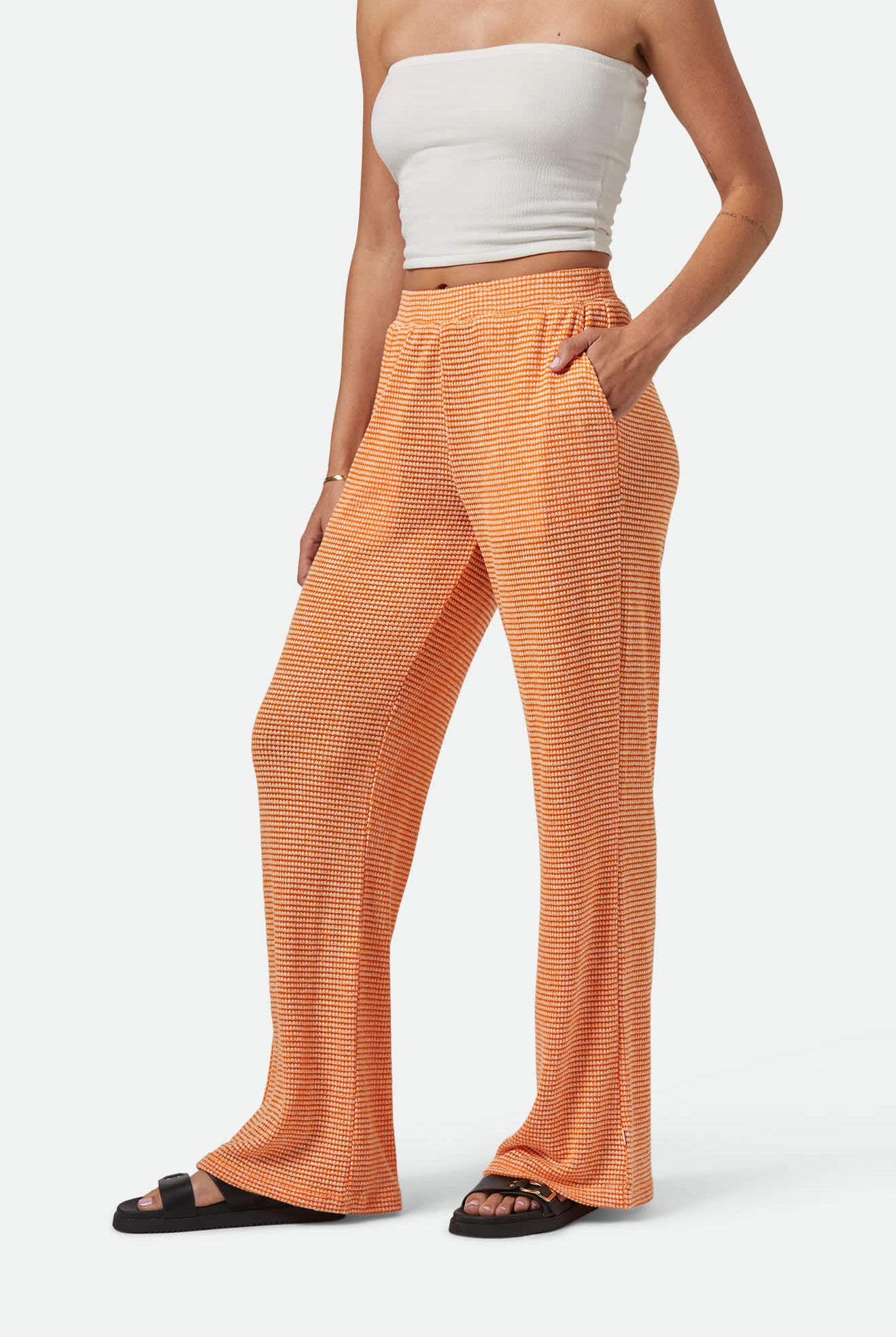 Women's Maude Mesh Lounge Pant in the color Tangerine - Women's Side View