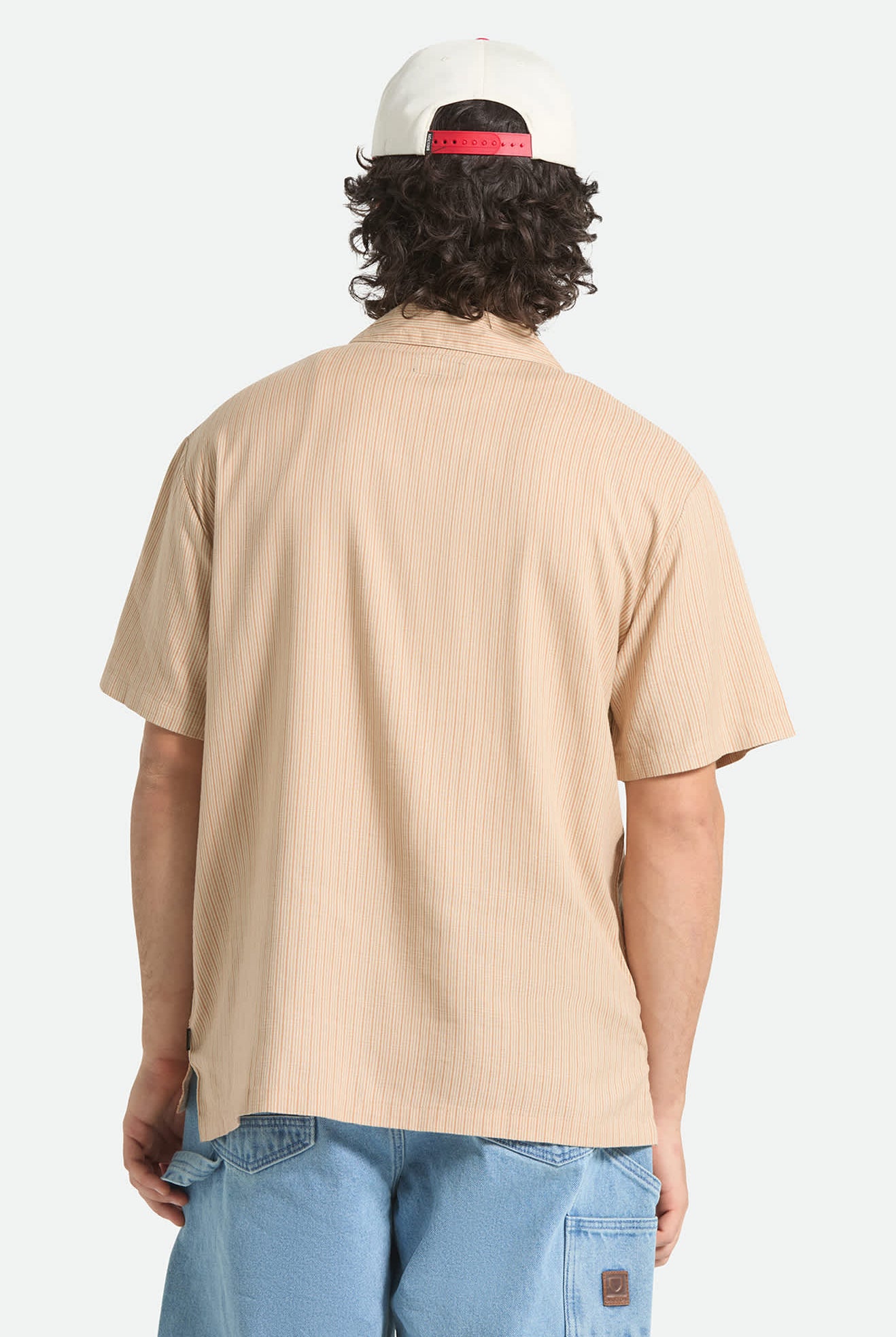 Men's Bunker Slub Short Sleeve Shirt in the color Italian Clay Stripe - Men's Back View