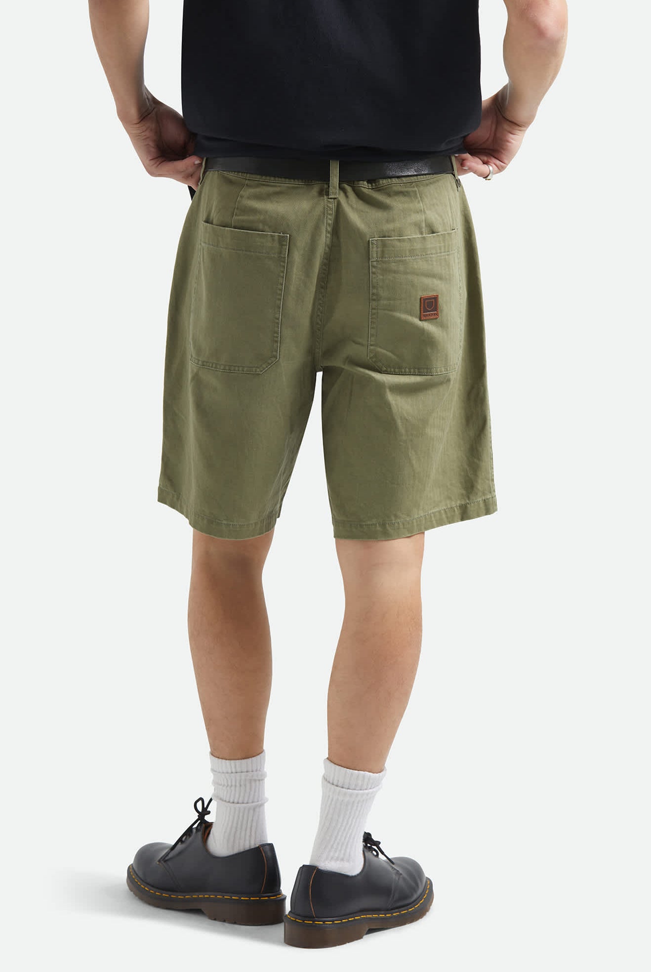 Men's Surplus Vintage Wash Herringbone Short in the color Washed Olive Green - Men's Back View