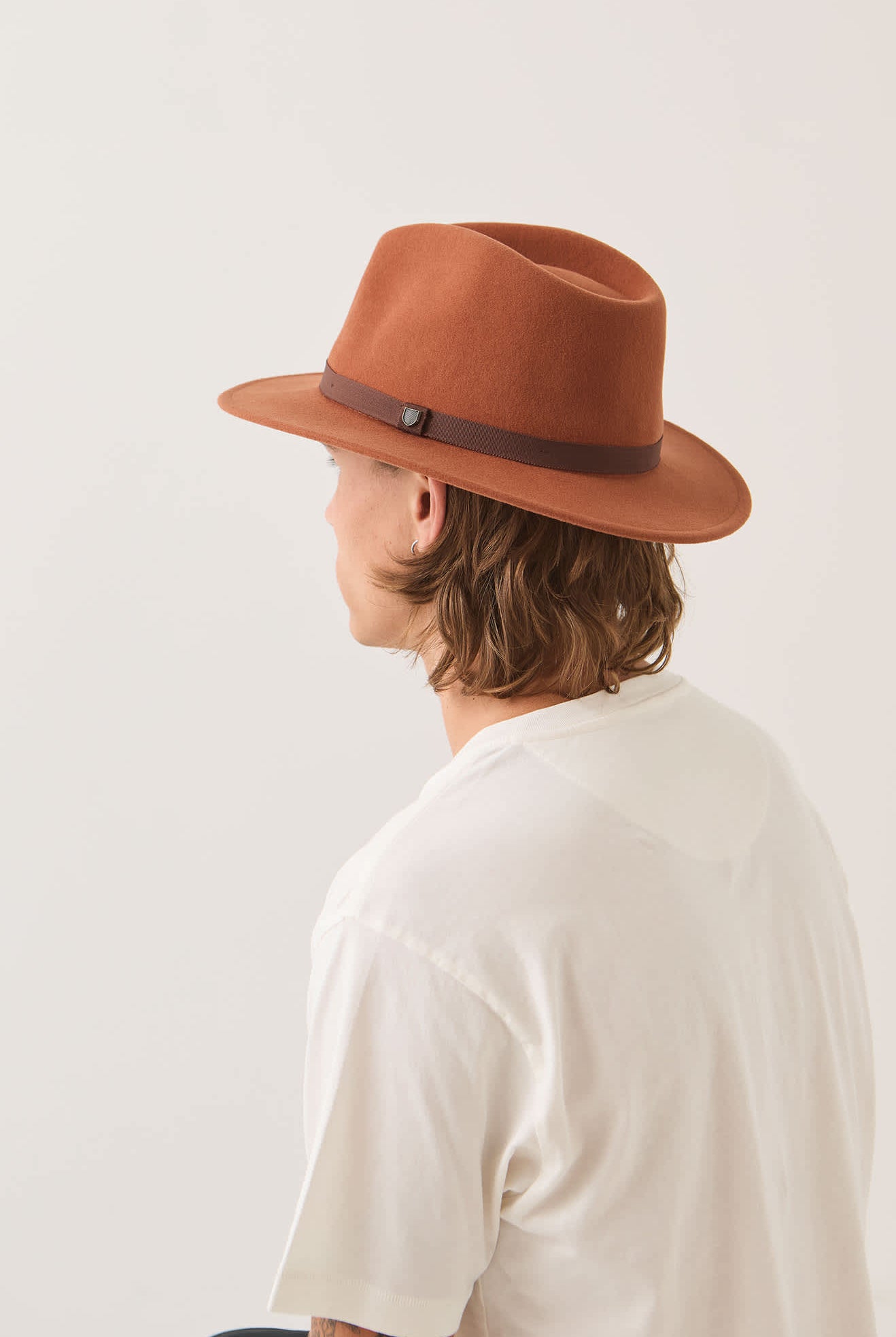 Unisex Messer Packable Fedora in the color Caramel/Walnut Brown - Men's Back View