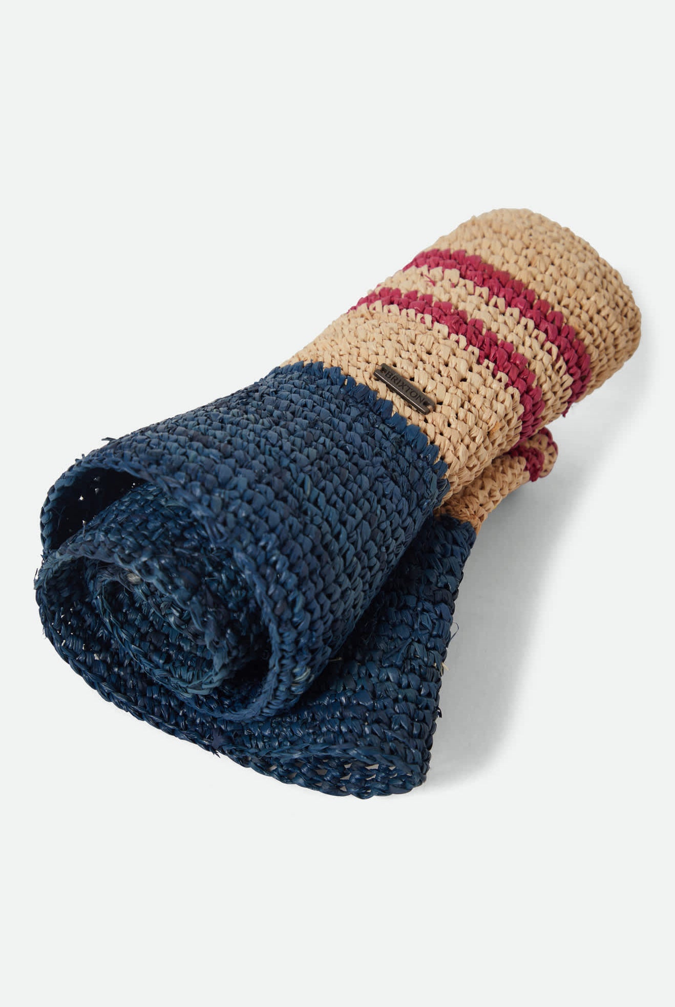 Women's Ellee Straw Bucket Hat in the color Natural/Navy/Red - Additional Laydown image