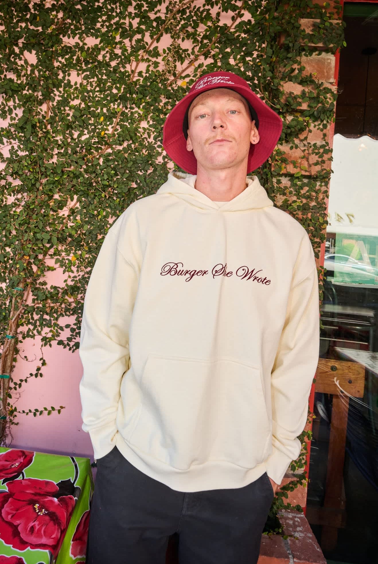 Unisex Burger She Wrote Bucket Hat in the color Burgundy - Men's Lifestyle image
