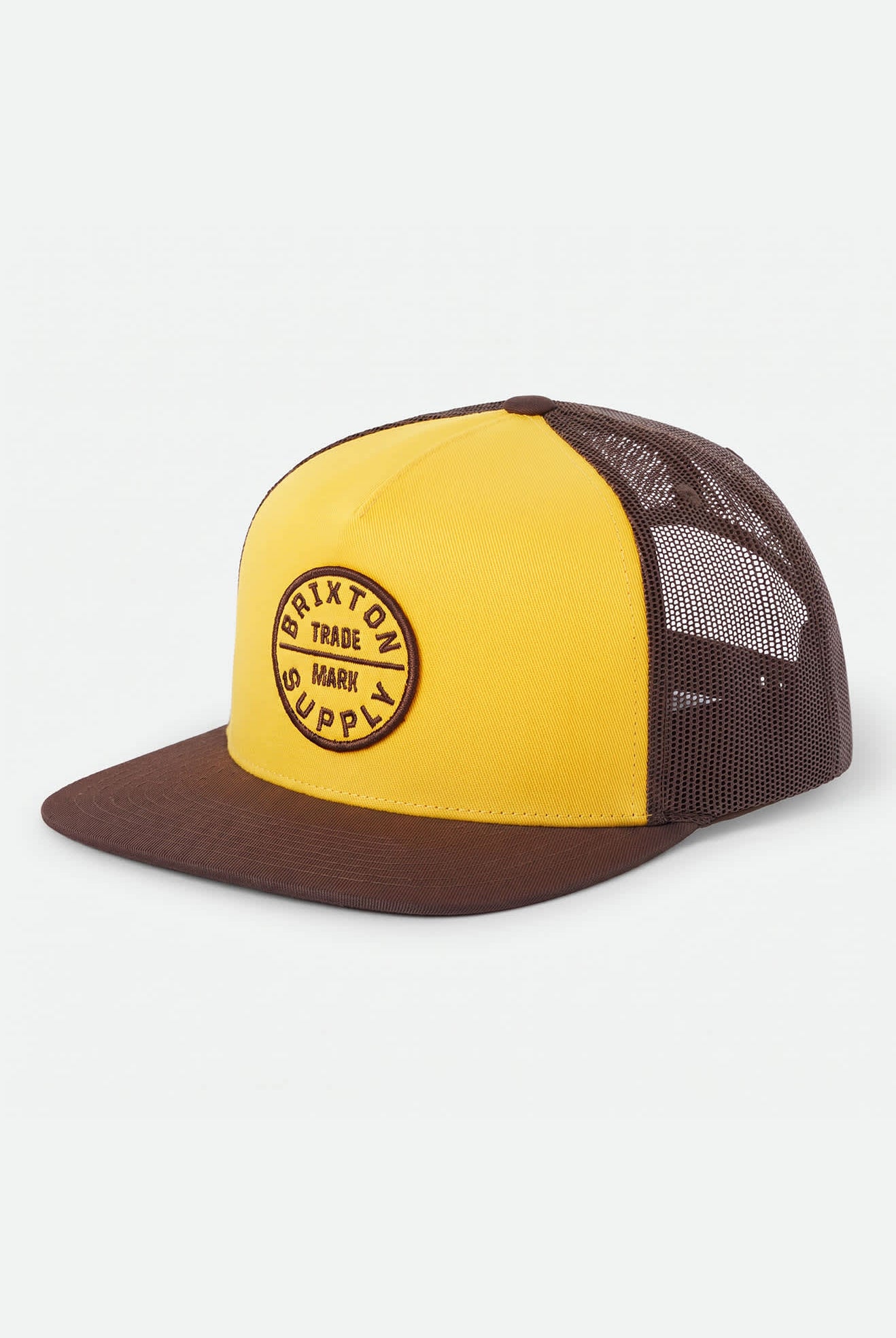 Unisex Oath Trucker Hat in the color Golden Hour/Coco - Front Product View