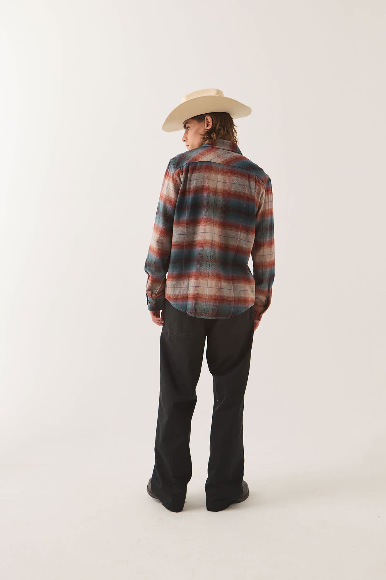 Men's Bowery Flannel in the color Multi Shadow - Men's Back View