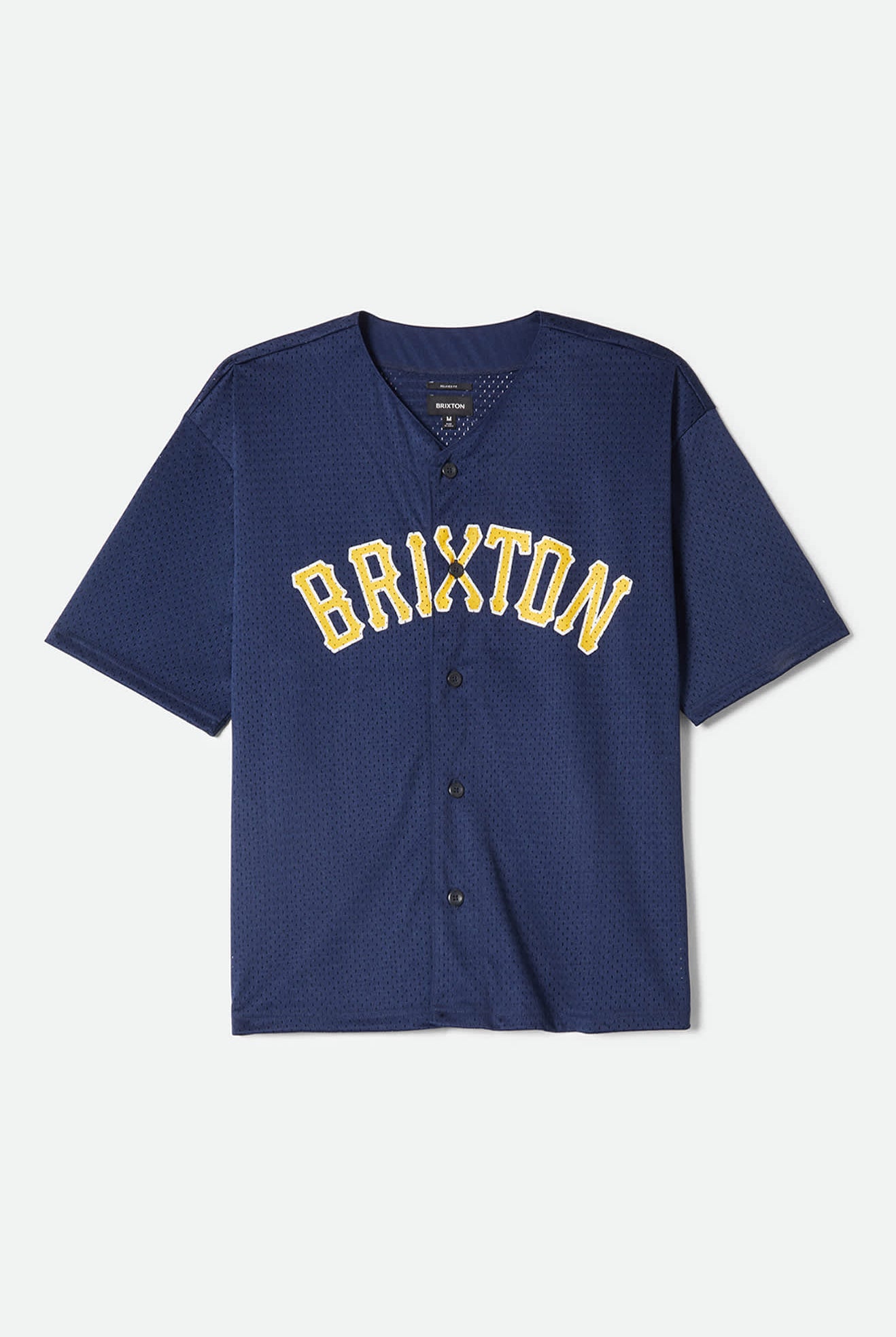 Men's The Brixton Mesh Short Sleeve Baseball Jersey in the color Washed Navy - Front Product View