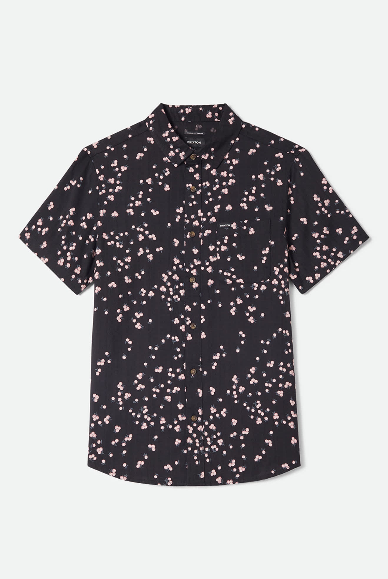 Men's Charter Slub Short Sleeve Shirt in the color Black/Pink - Front Product View