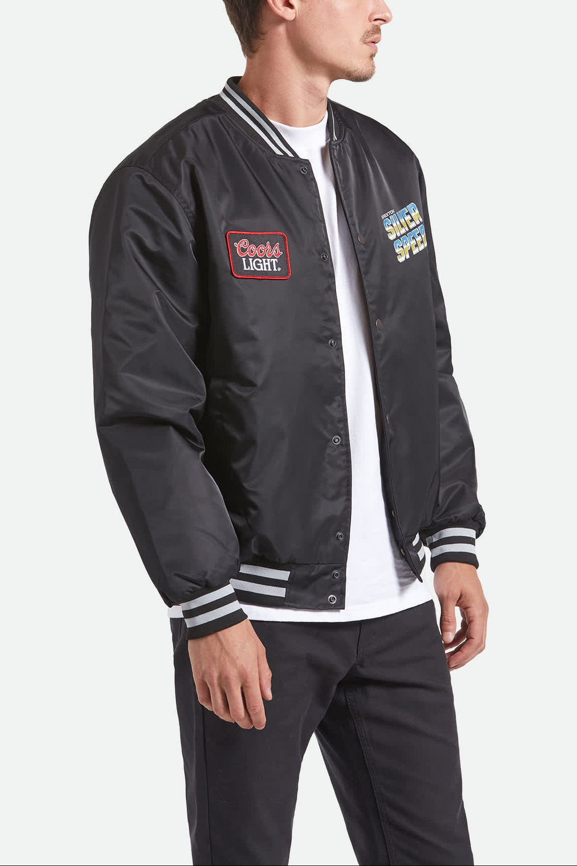 Men's Coors Light Silver Speed Shop Jacket in the color Black/Silver - Men's Side View