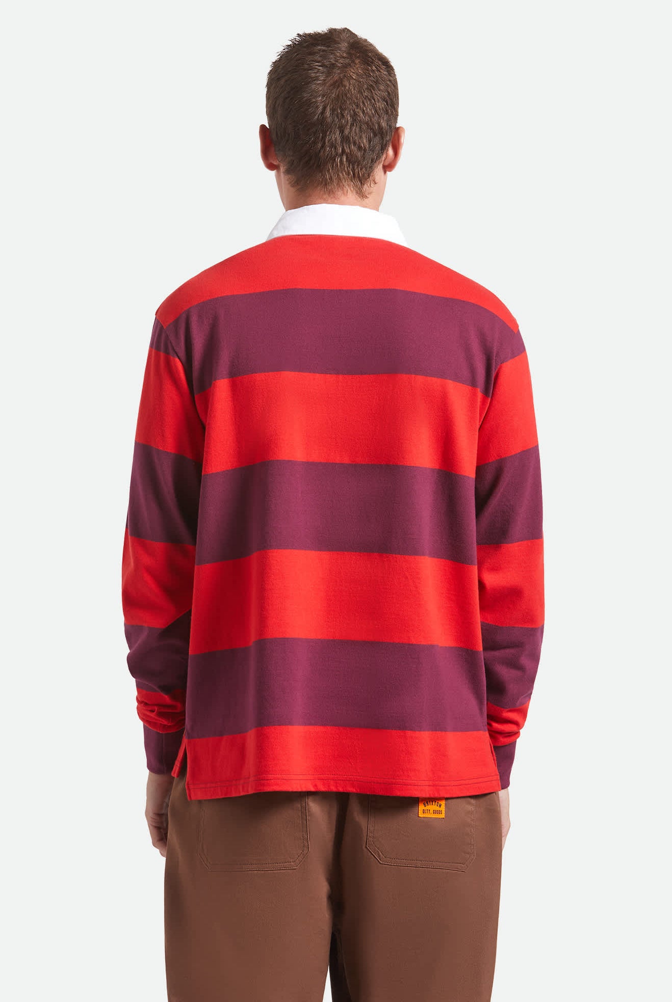 Men's Union Heavyweight Rugby Polo in the color Adrenaline Rush/Port - Men's Back View