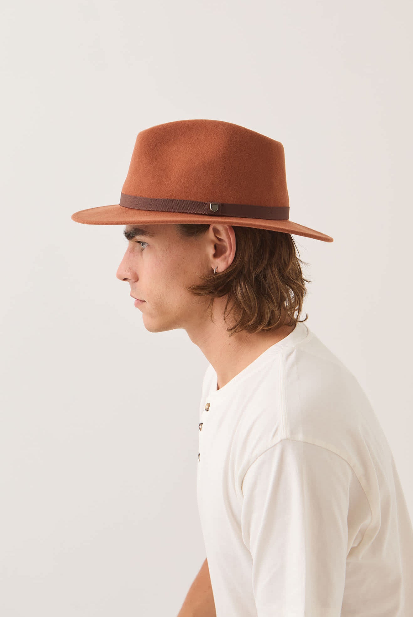 Unisex Messer Packable Fedora in the color Caramel/Walnut Brown - Men's Side View