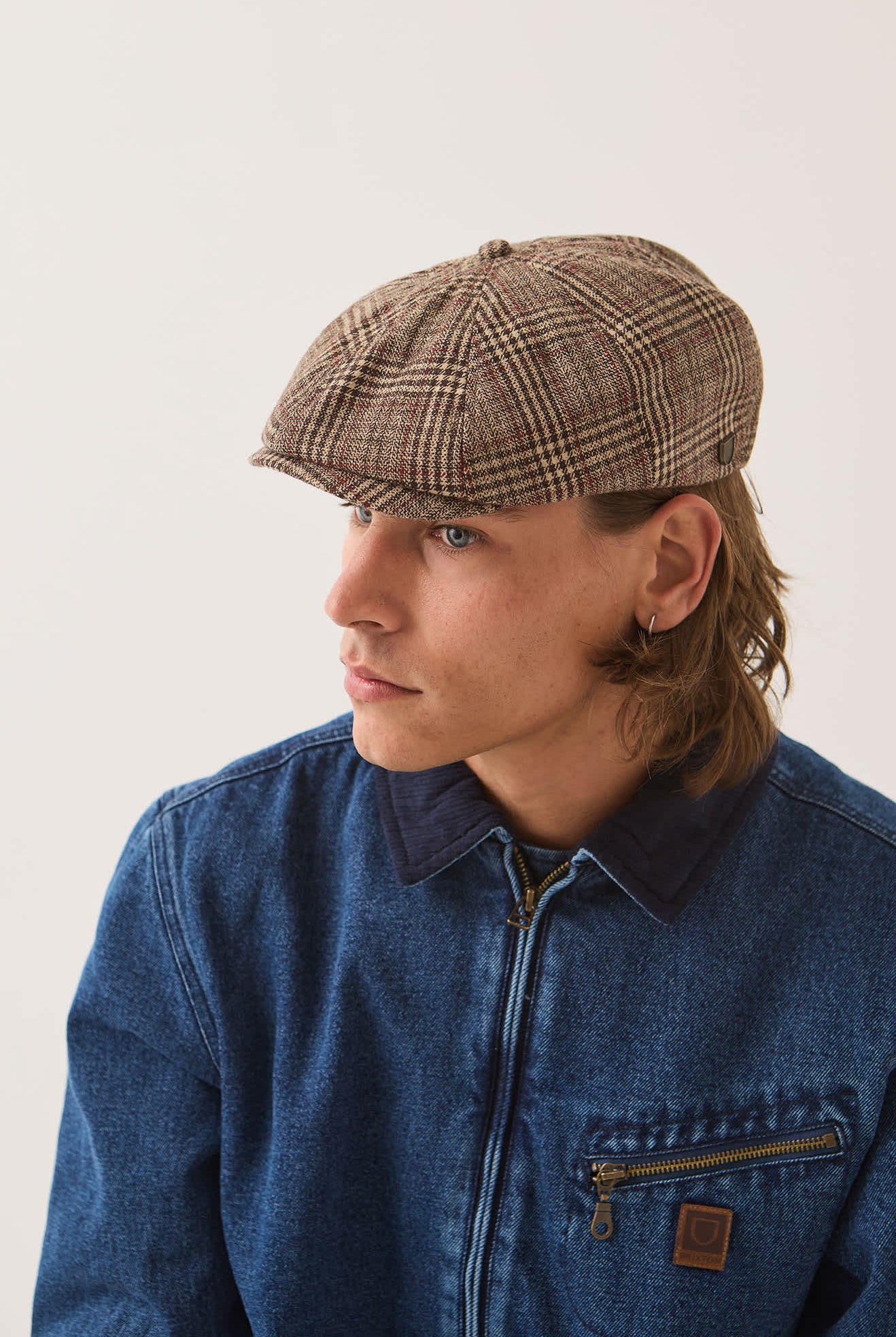 Unisex Brood Newsboy Cap in the color Brown/Tan/Red Plaid - Men's Front View