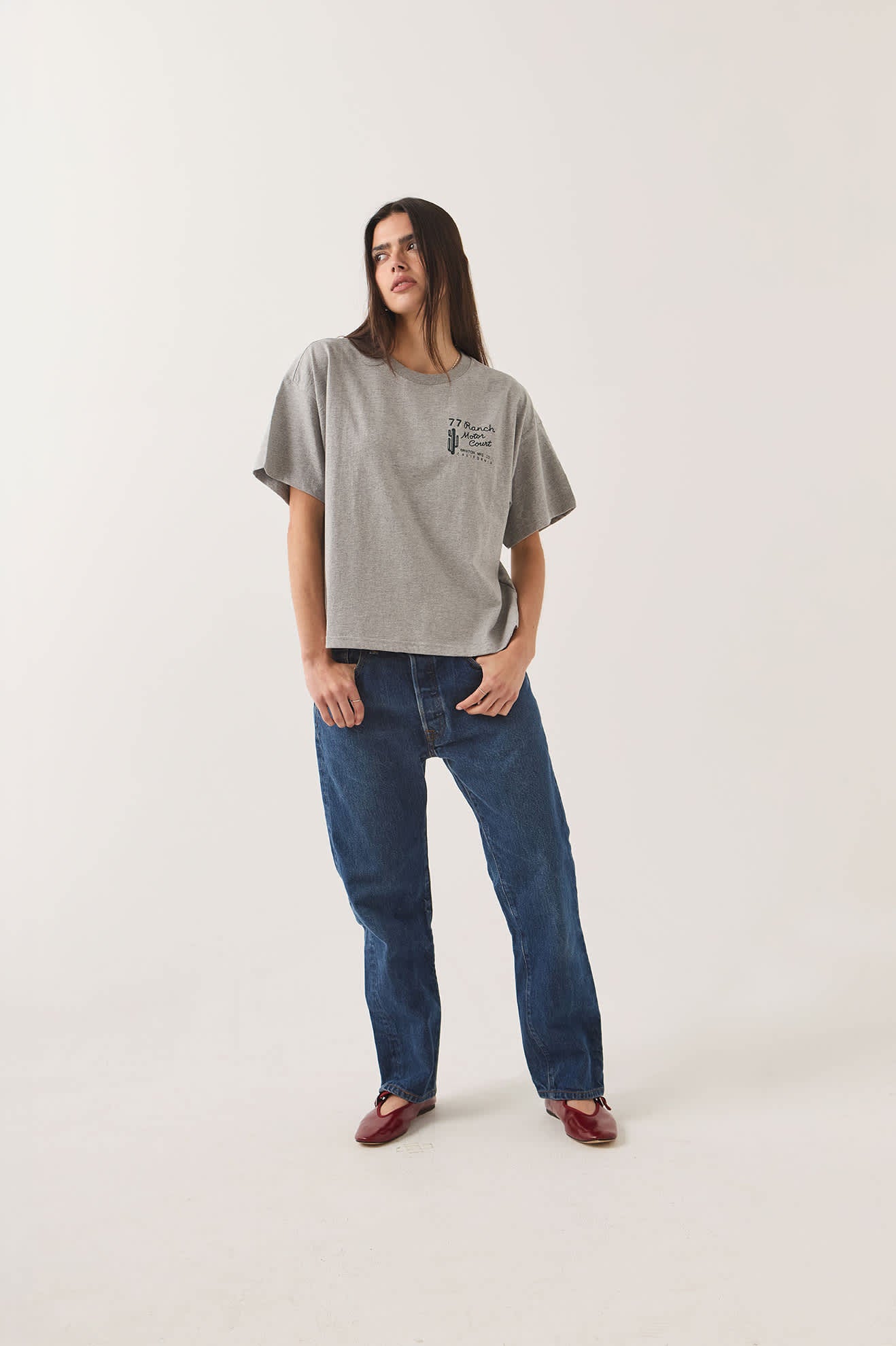 Women's Ranch Motor Court Boxy Crop Top in the color Heather Grey - Women's Front View