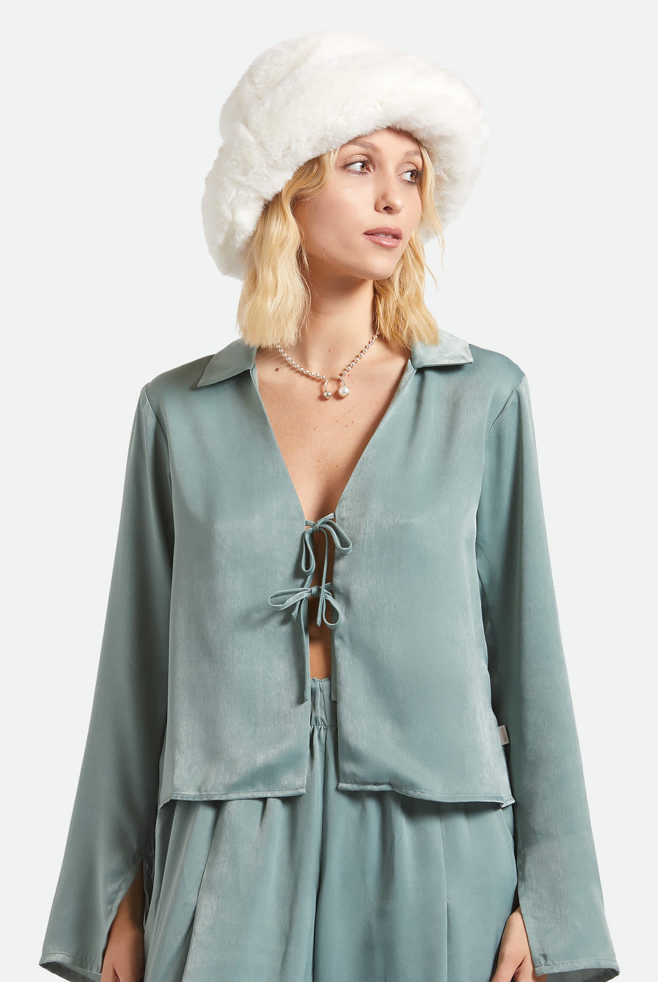 Women's Dion Packable Winter Bucket Hat in the color Off White - Women's Front View