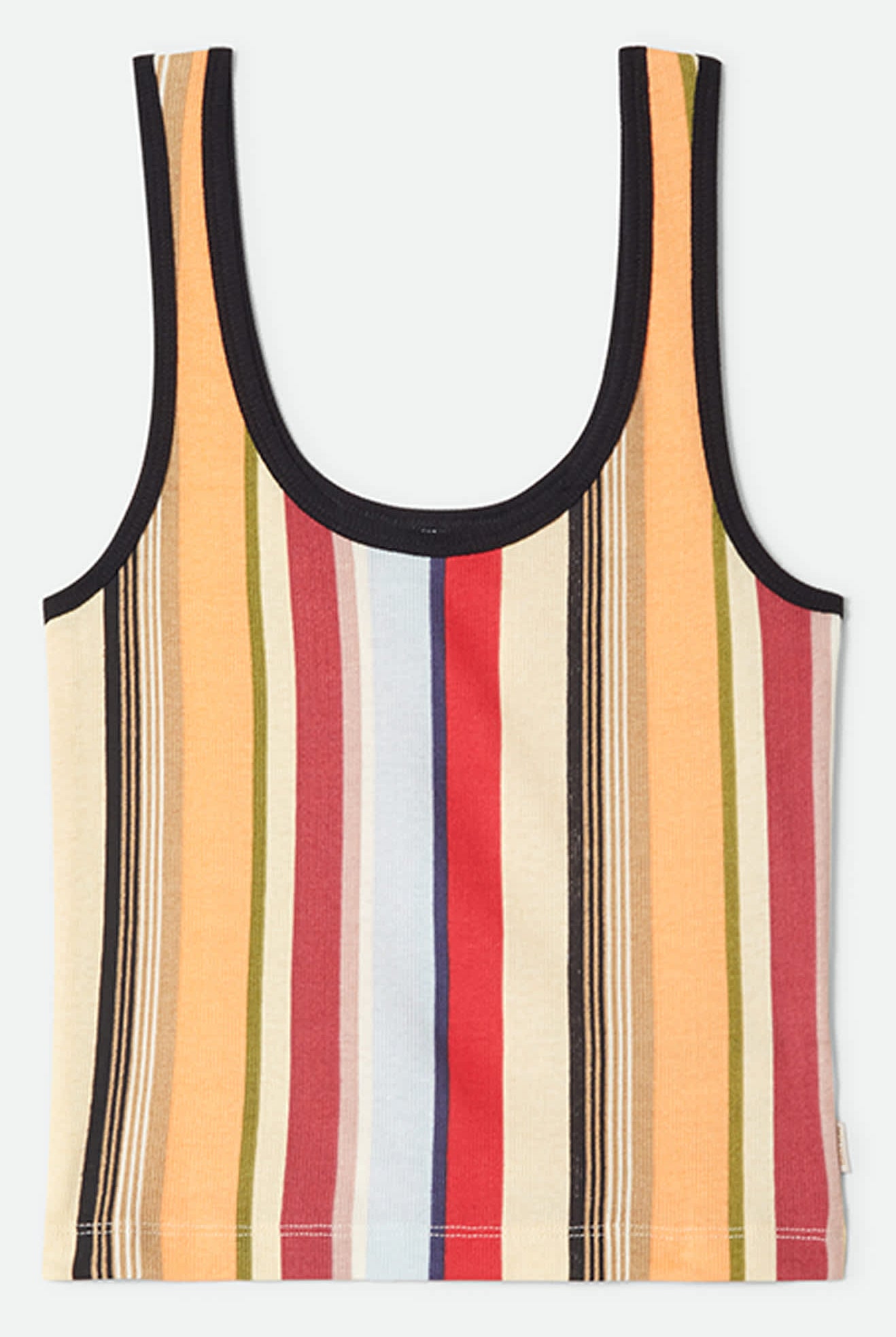 Women's Ringer Organic A-Tank in the color Peach Cobbler Multi Stripe - Front Product View