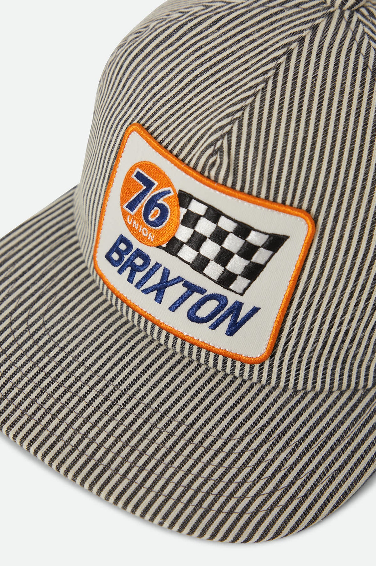 Unisex 76 Finish Line Snapback in the color Navy/Off White Hickory Stripe - Additional Laydown image