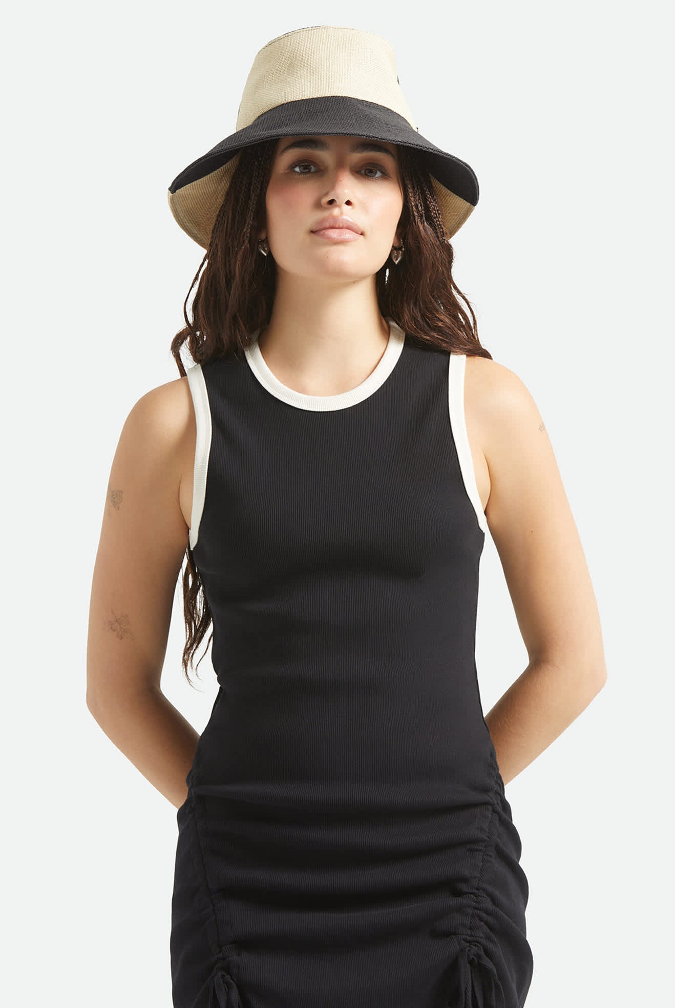 Women's Harmony Packable Bucket Hat in the color Natural/Black - Women's Front View