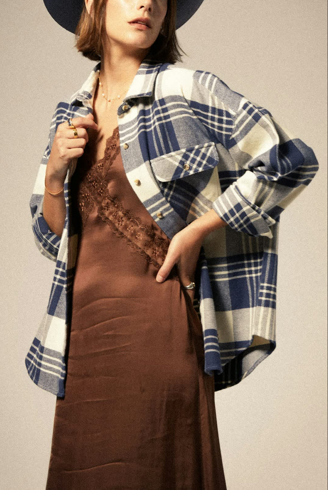 Women's Bowery Women's Classic L/S Flannel in the color Azure Blue/Whitecap Plaid - Women's Side View