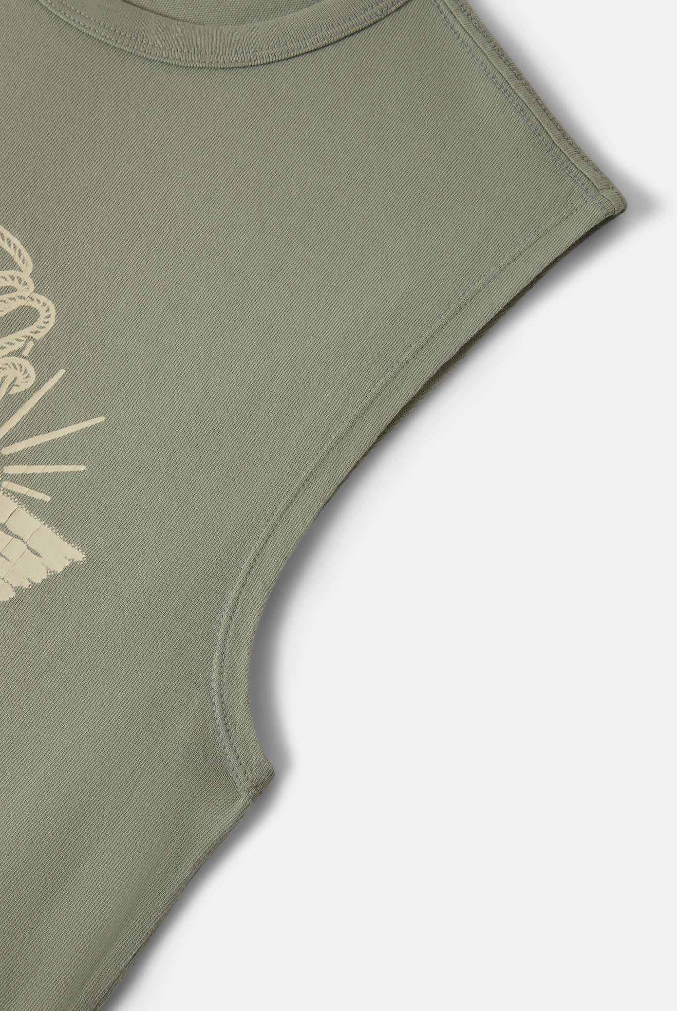 Women's Brixton Ranch Muscle Tank in the color Sage Green - Additional Laydown image