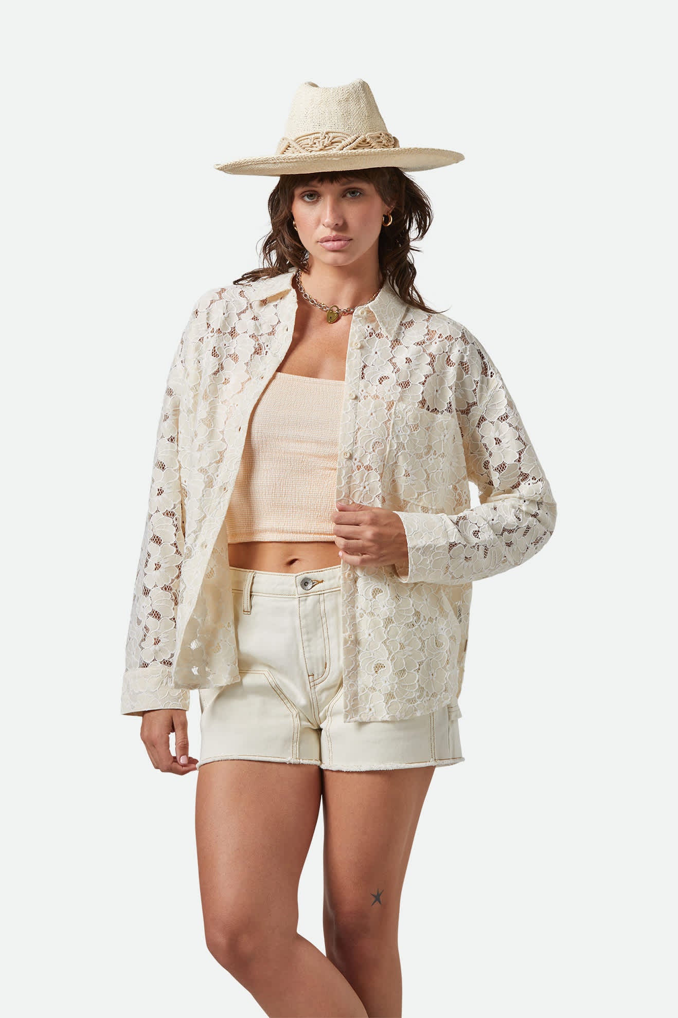 Women's East Side Boxy L/S Button Down in the color Whitecap - Women's Front View