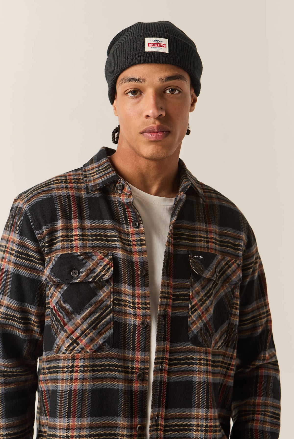 Men's Bowery Flannel in the color Black/Red Earth - Additional Fit image