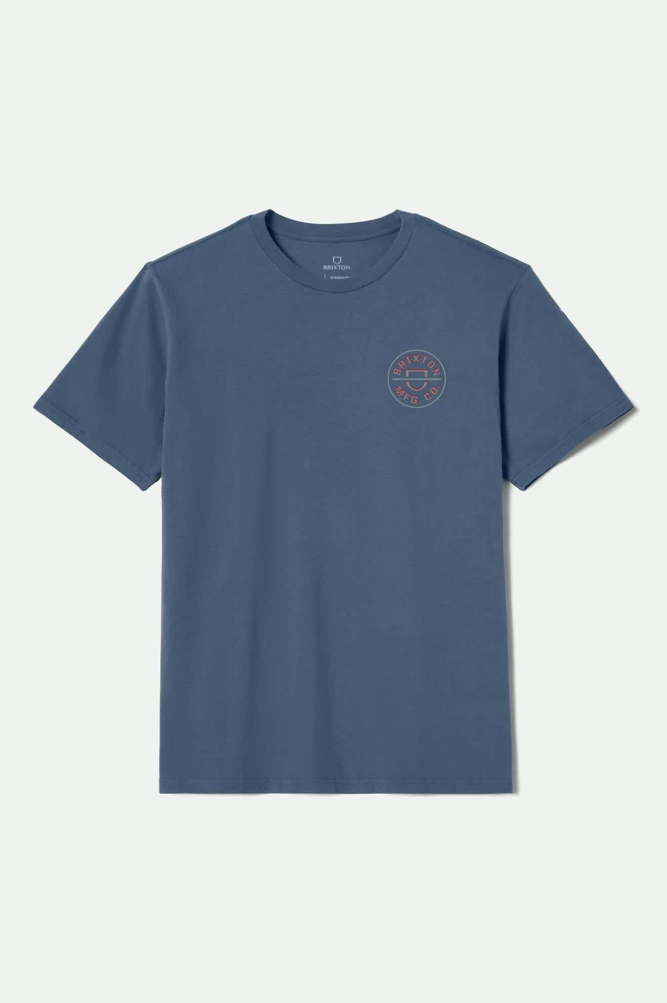 Men's Crest II S/S Standard T-Shirt in the color Harbor Blue/Grey Blue/Dark Red - Front Product View
