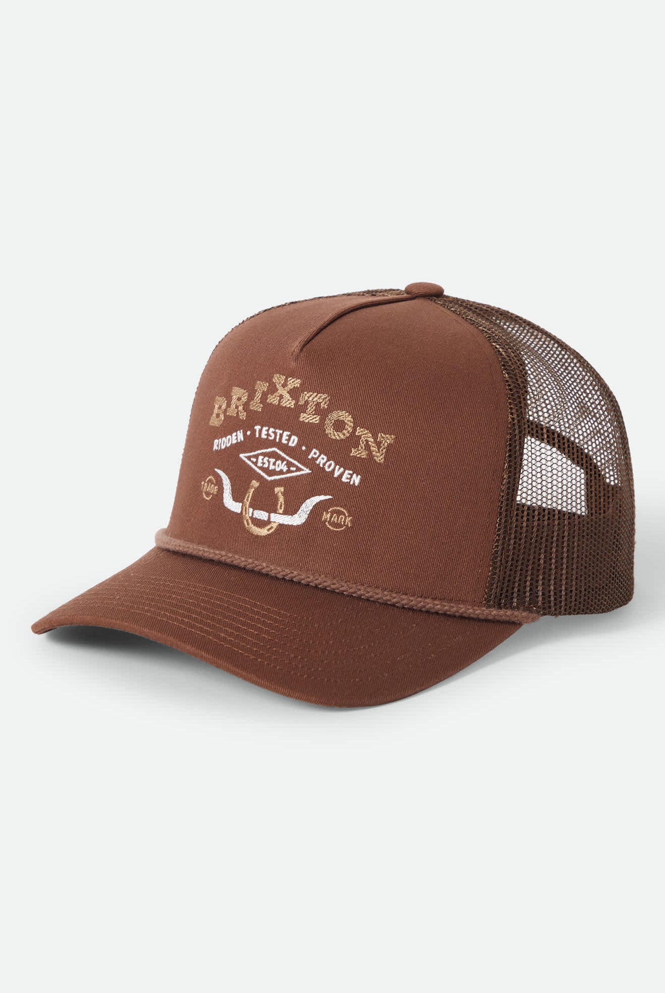 Unisex Beekman Netplus Trucker Hat in the color Brown/Brown - Front Product View