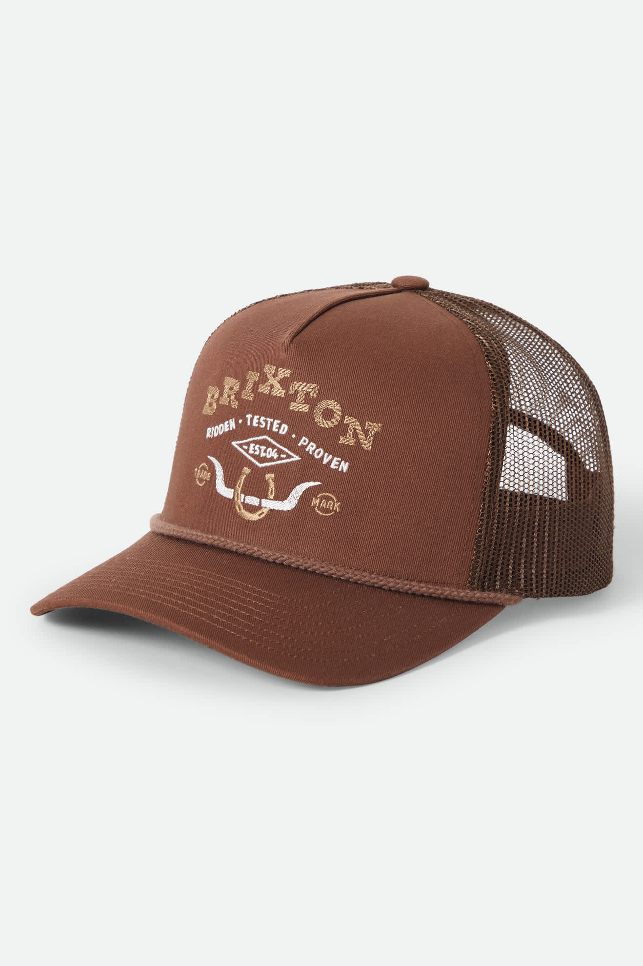 Unisex Beekman Netplus Trucker Hat in the color Brown/Brown - Front Product View